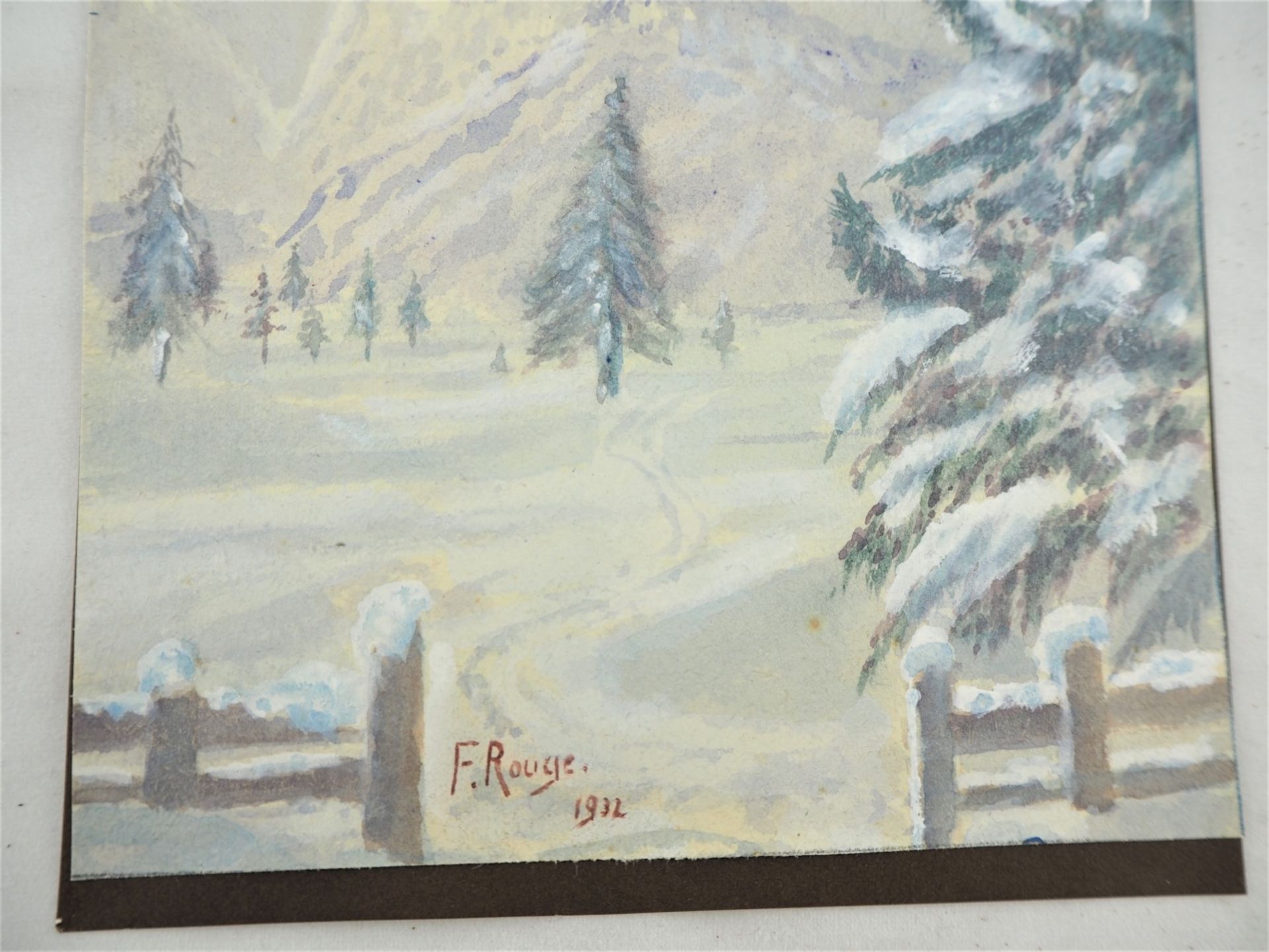 Gebirgslandschaft im Winter 1932 - sign. "F. Rouge" - Bild 2 aus 2