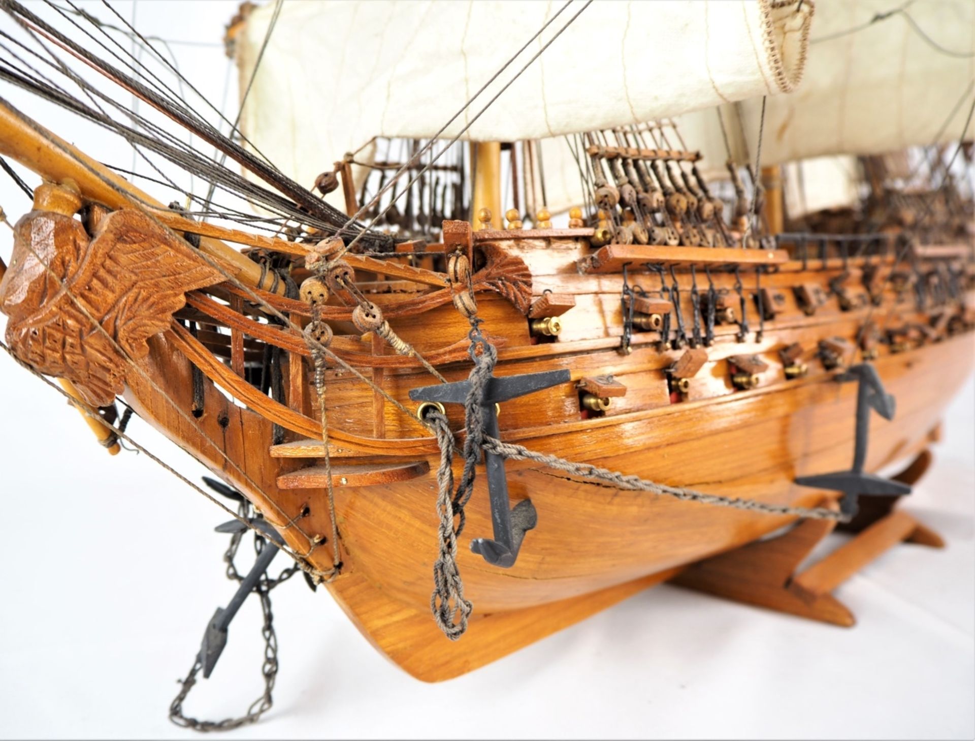 Französisches Schegelschiffmodell, 70er Jahrein feiner Handarbeit hergestelltes, großes - Bild 8 aus 10