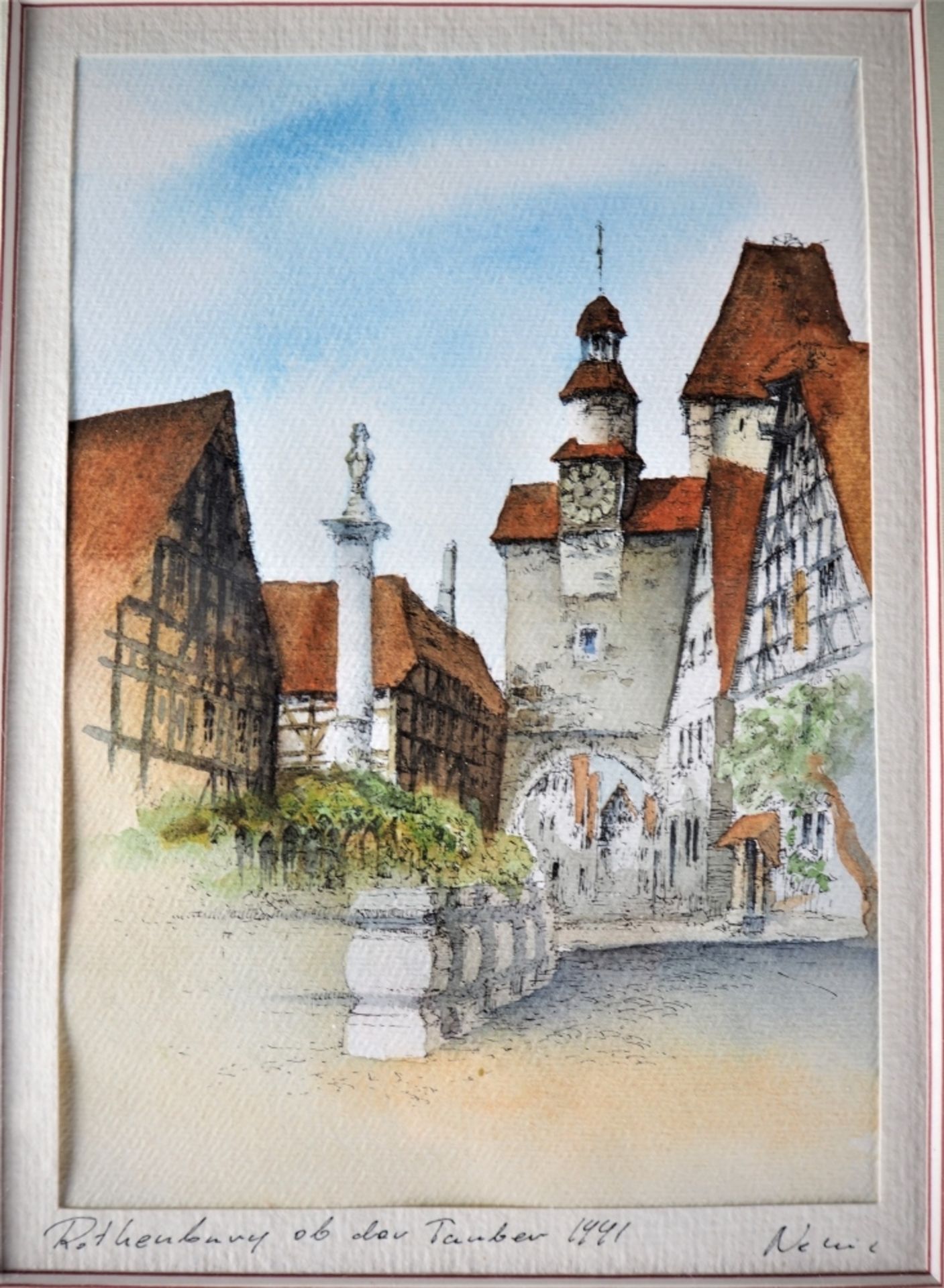 Konvolut Aquarelle Rothenburg - sign. "Nems 1991", 3 Stückim Passepartout unter Glas ger - Bild 3 aus 4