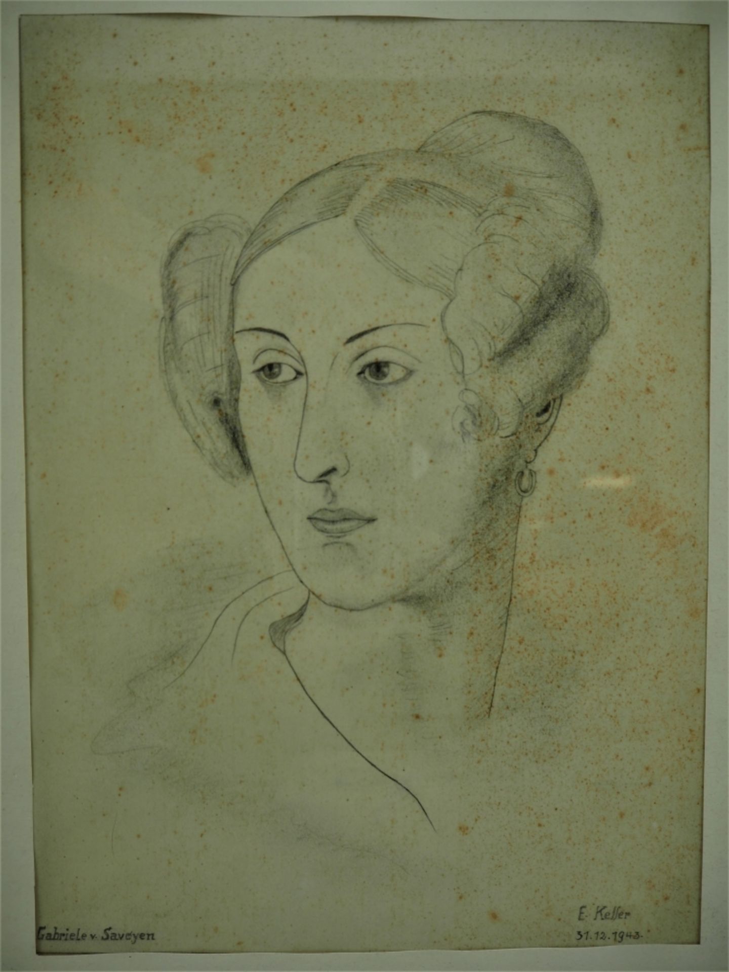 Frauenportrait, Gabriele von SavoyenBleistiftradierung auf Papier (vergilbt). Signiert u