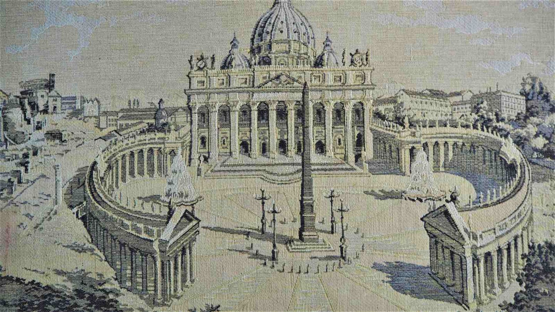 SeidenstickereiSehr feine Seidenstickerei in dezenten Farben. "Ansicht von Rom", um 1800 - Bild 3 aus 4