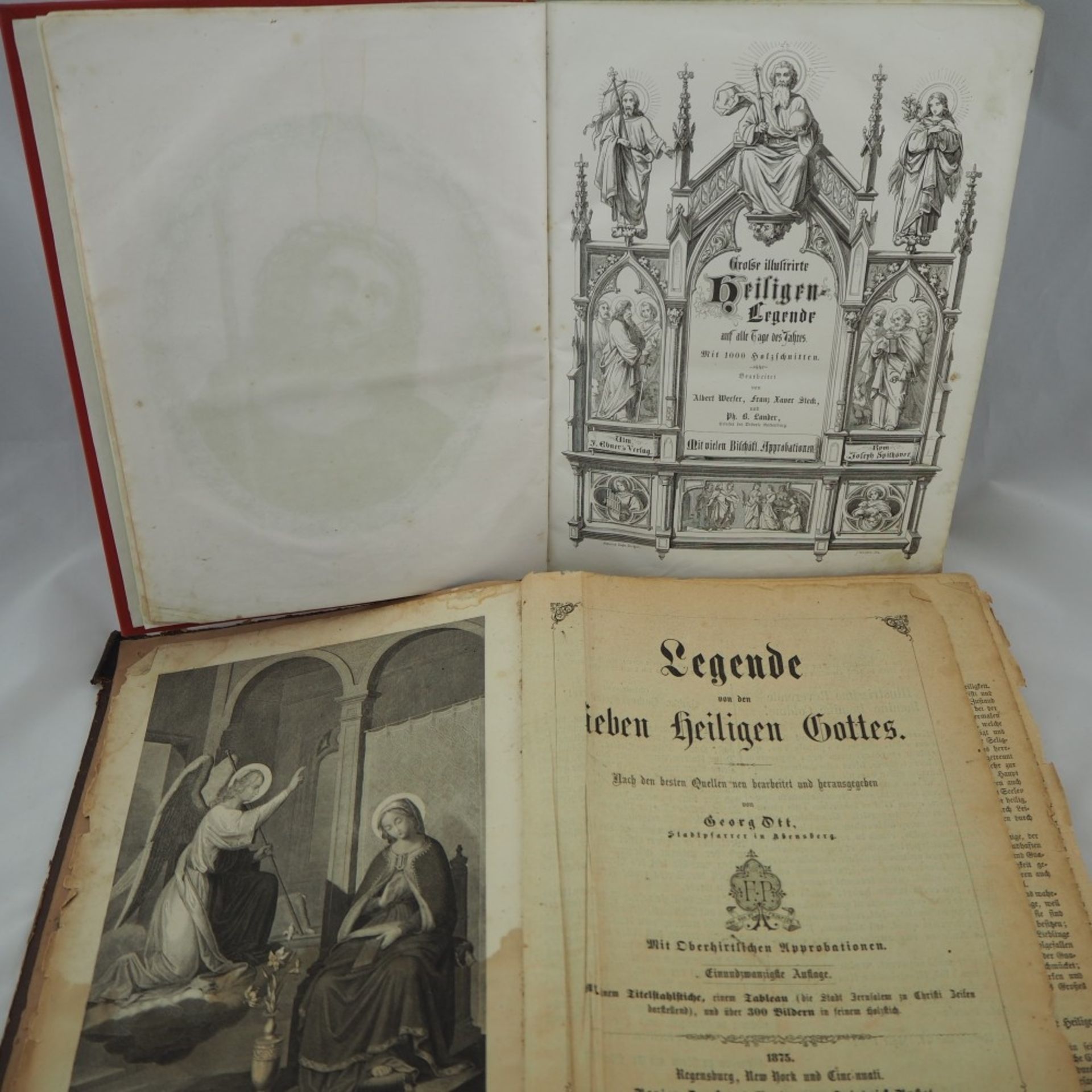 Zwei Bücher, Heiligen Legende "Ebner Verlag Ulm", um 1850, guter Zustand - neu eingebunden und