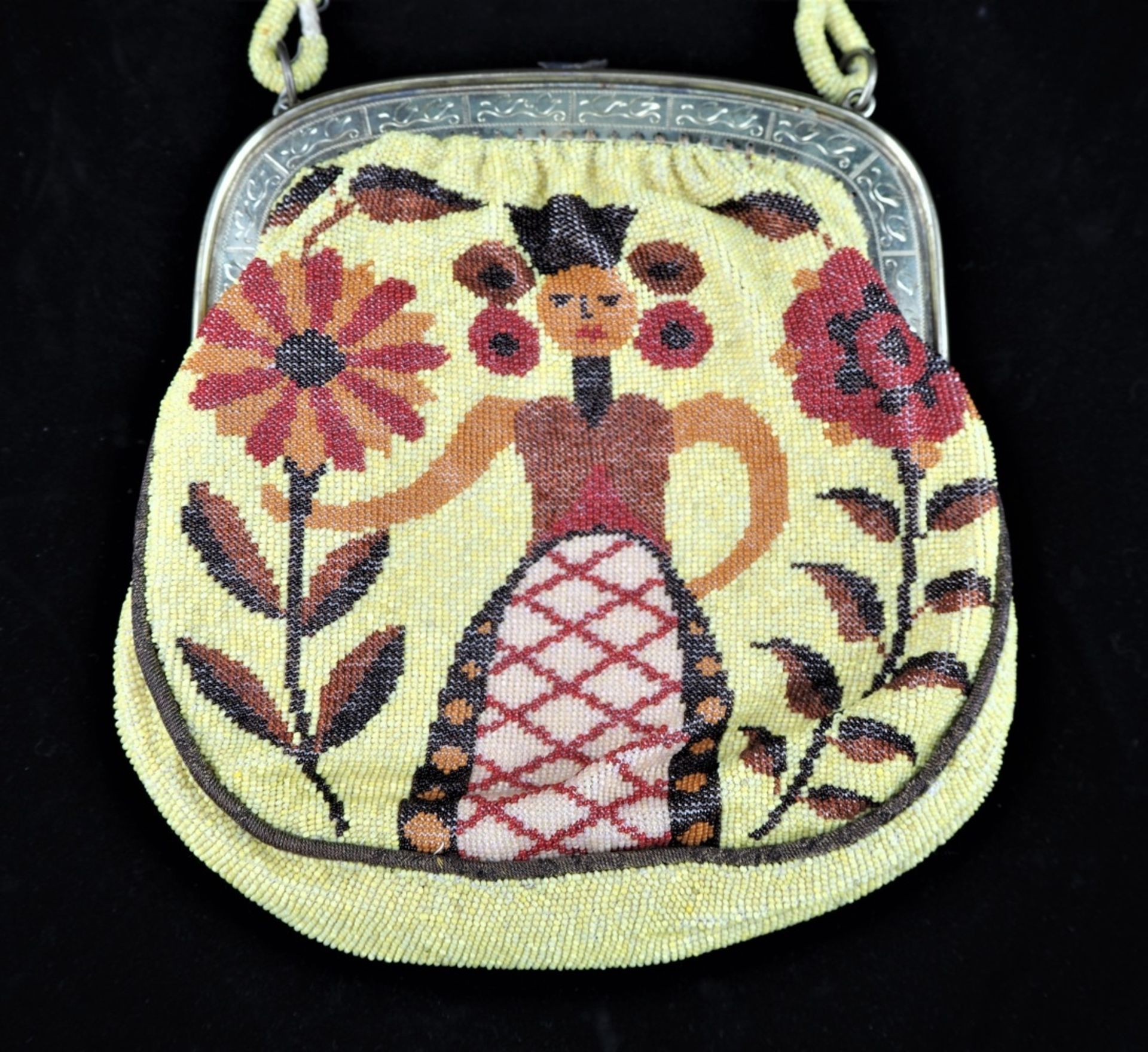 Glasperlen Damen-HandtascheGlasperlen farbig staffiert, Rahmenschließe aus Goldfarbenem - Bild 2 aus 2