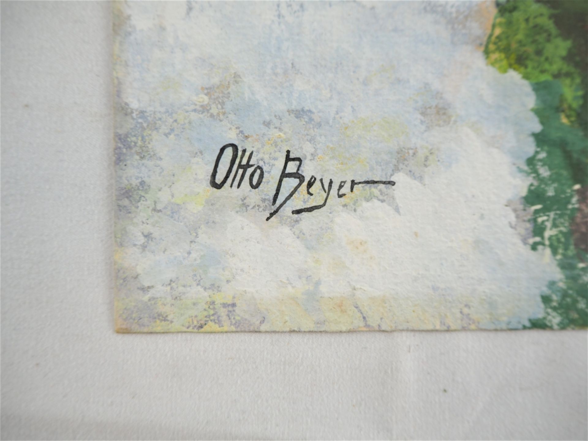 Sonnenblumen - sign. "Otto Beyer"Gouache auf Papier, Signatur unten links, verso mit Kle - Bild 2 aus 2