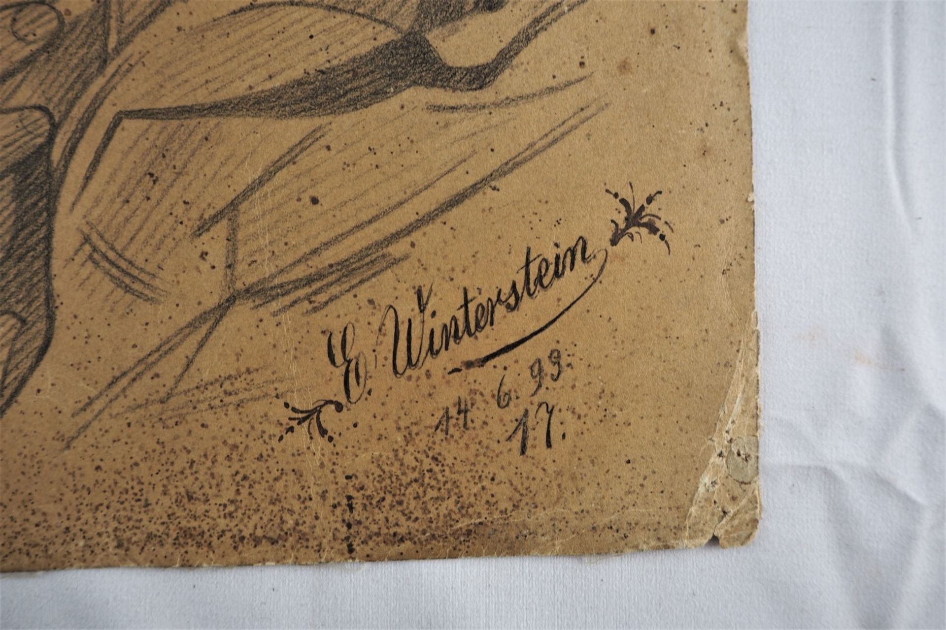 Erhard Winterstein (18941-1919) - Damenporträt 1899Buntstift auf Papier mit Leinwand unt - Bild 2 aus 3