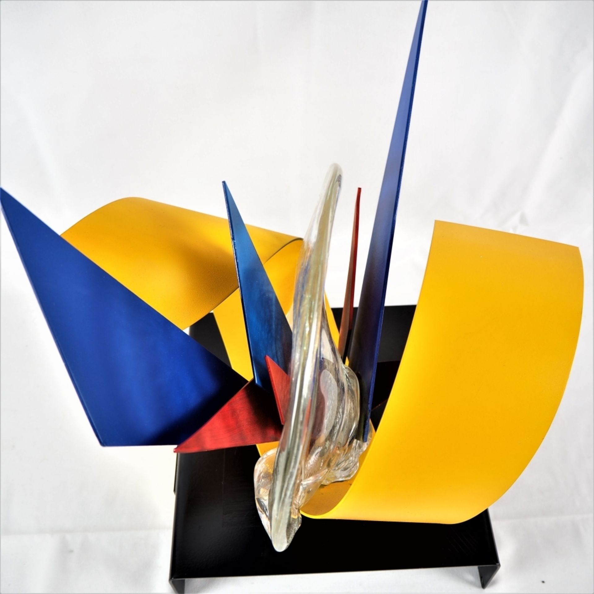 Roberto Lauro (*1932, Schweiz) - abstrakte Glas-Metallskulptur 2003geriffeltes, farblose - Bild 2 aus 6