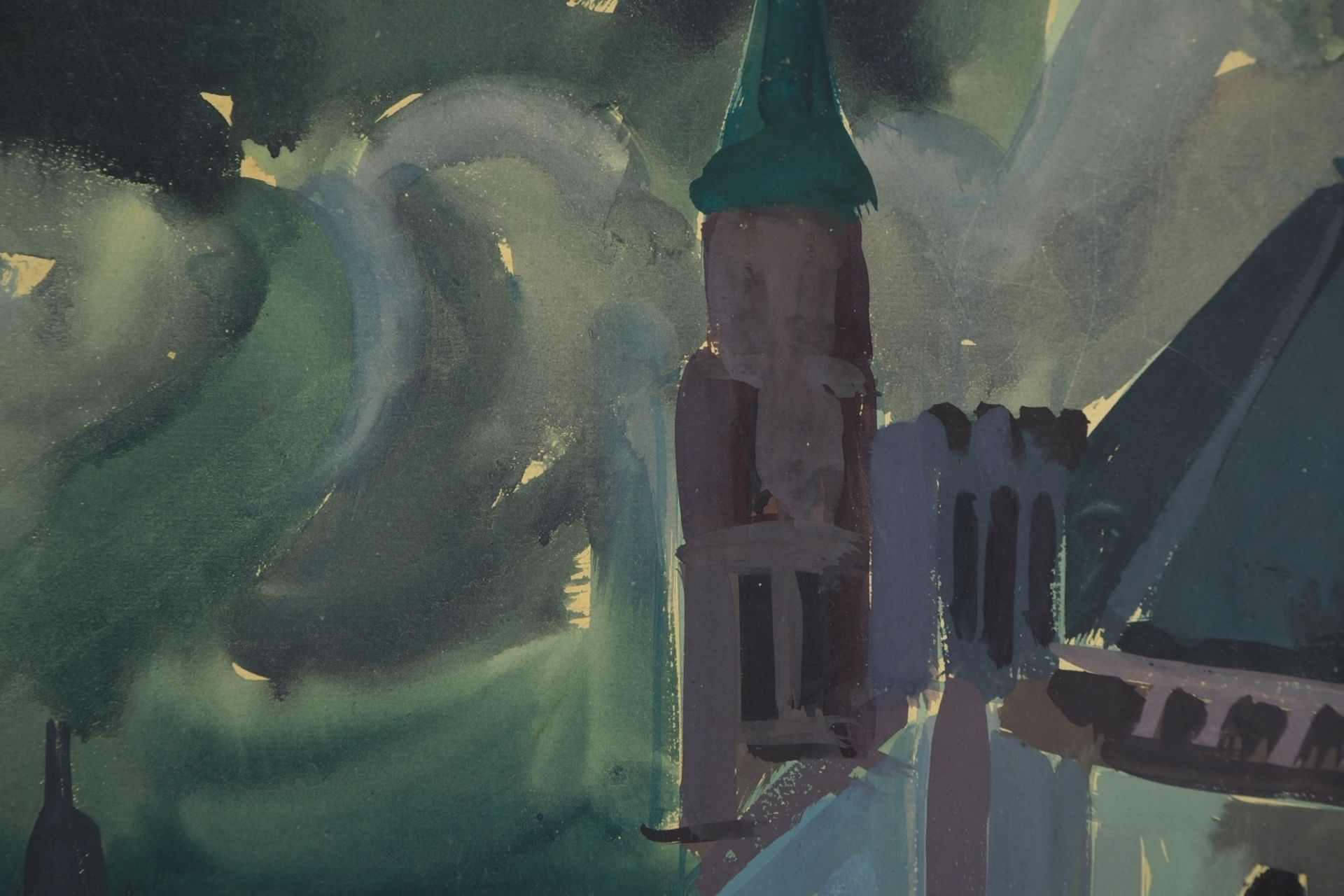 Gerhard Matzat (1921-1994) - Kirche und Pferdekutsche 1949Tempera auf Papier, unten rech - Bild 4 aus 4