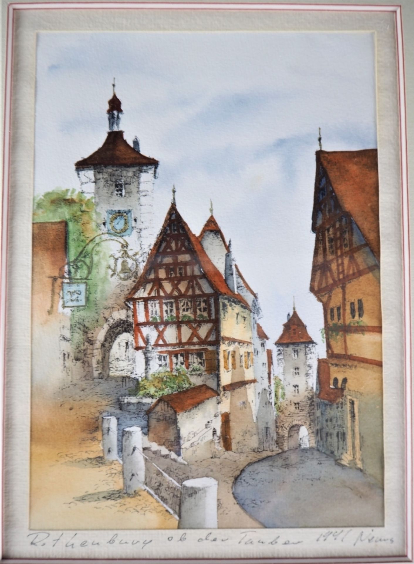 Konvolut Aquarelle Rothenburg - sign. "Nems 1991", 3 Stückim Passepartout unter Glas ger - Bild 4 aus 4