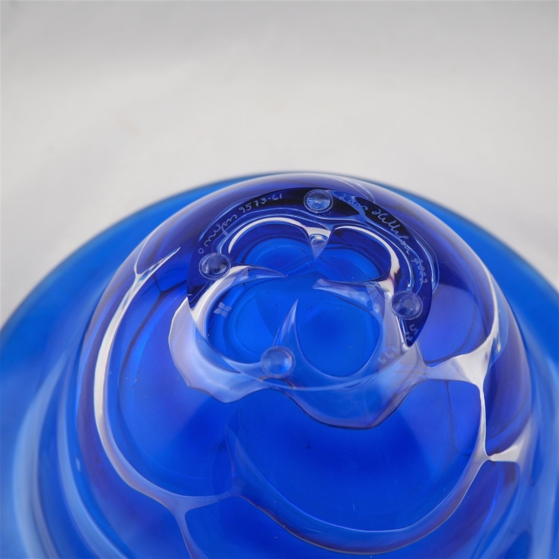 Glasschale blau, Künstlerglassehr schwere Schale aus dickwandigem, blau eingefärbtem Kla - Bild 3 aus 4