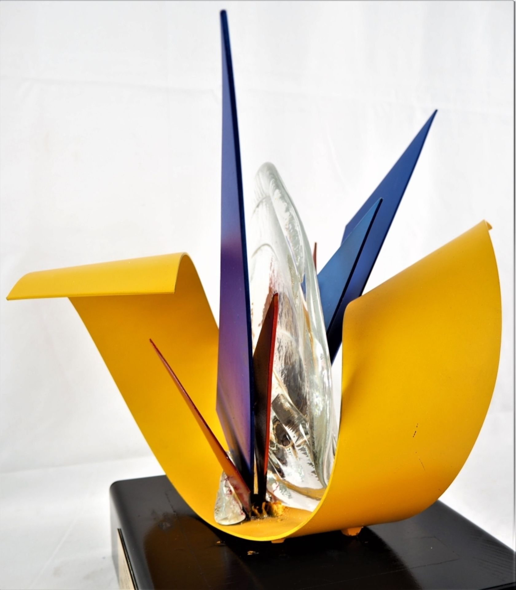 Roberto Lauro (*1932, Schweiz) - abstrakte Glas-Metallskulptur 2003geriffeltes, farblose - Bild 5 aus 6