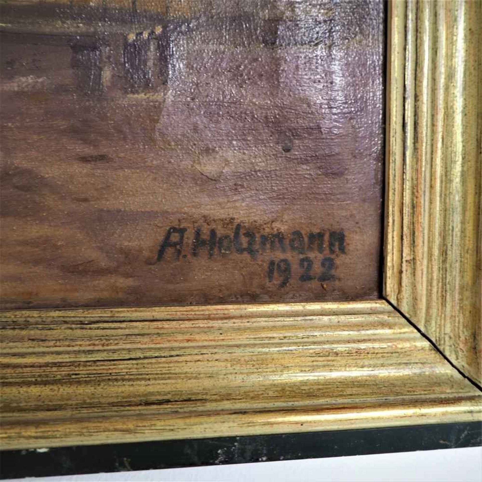 Parklandschaft, Holzmann 1922Öl auf Leinwand, signiert " A. Holzmann 1922". Riss in der - Bild 2 aus 2