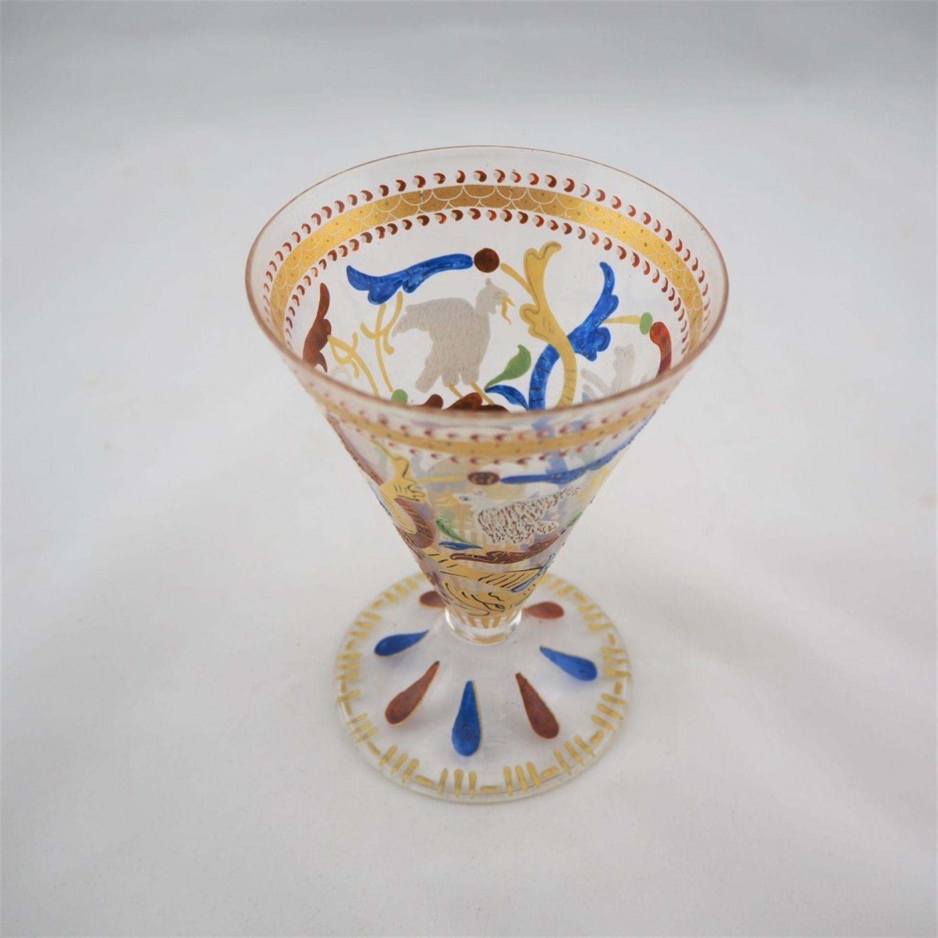 Geschenkpokal 19.Jhd.Klarglas mit großem, gewölbtem Scheibenfuß, welcher sich nach oben - Bild 2 aus 3