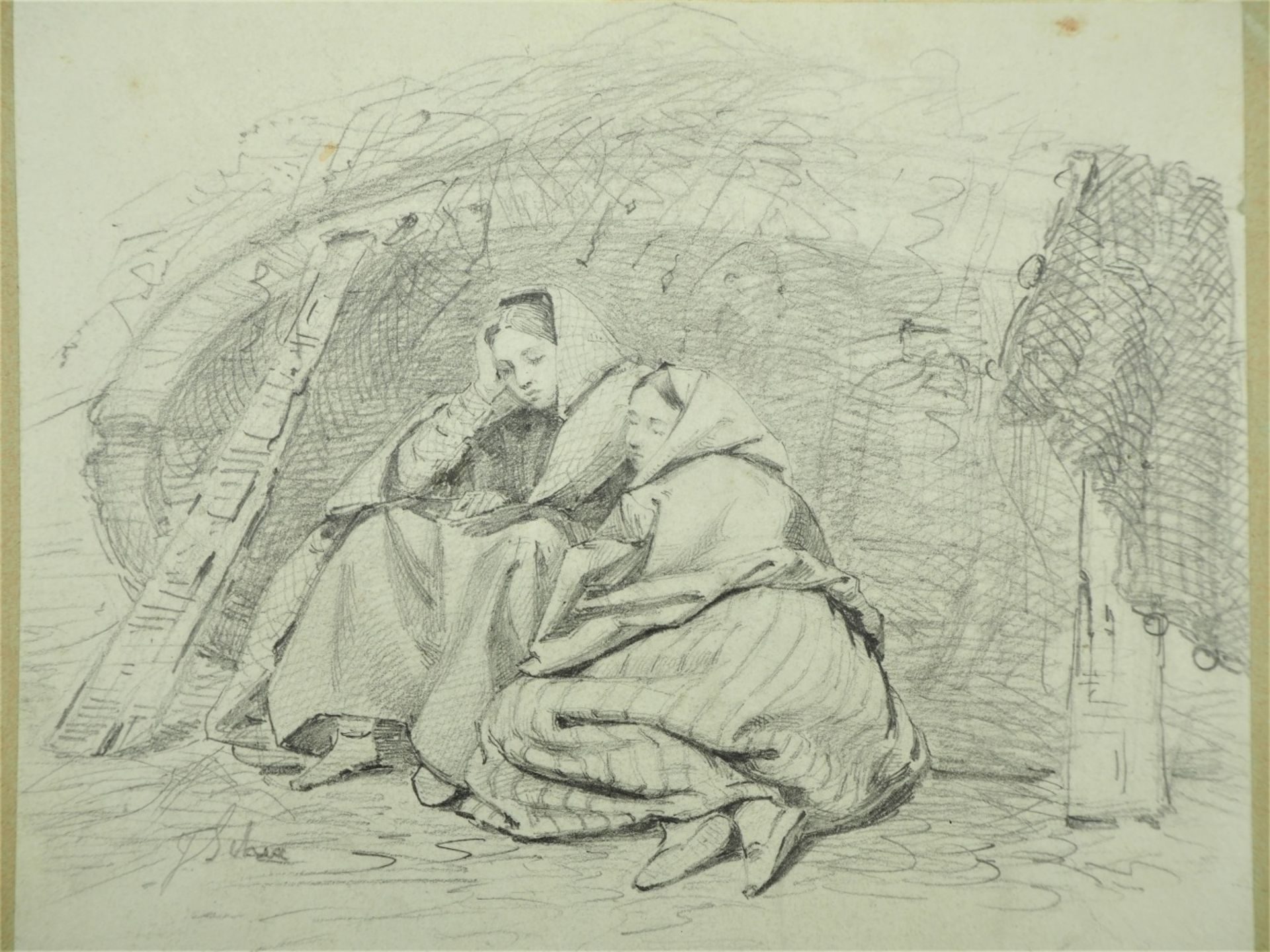 Joseph Schex - schlafende Mädchen, darunter schlafender HundJoseph Schex (1819-1894), Be - Bild 2 aus 3