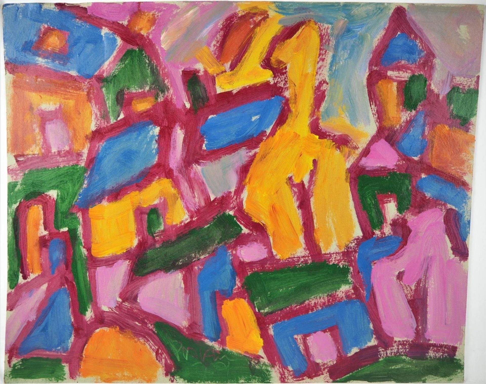 Miklos Nemeth (*1934, Budapest) - abstrakte Farbkomposition 1979Tempera auf Karton, Sign