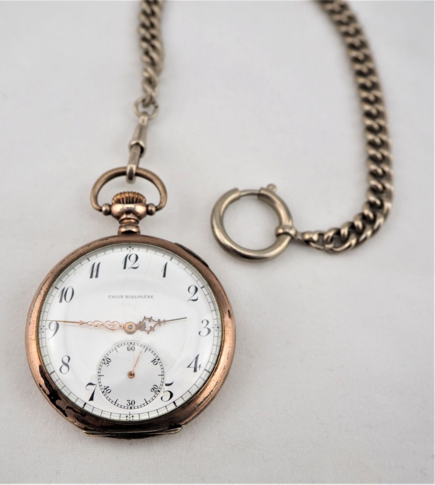 Herrentaschenuhr um 1890im Silbergehäuse, gepunzt, emailliertes Zifferblatt, signiert "U