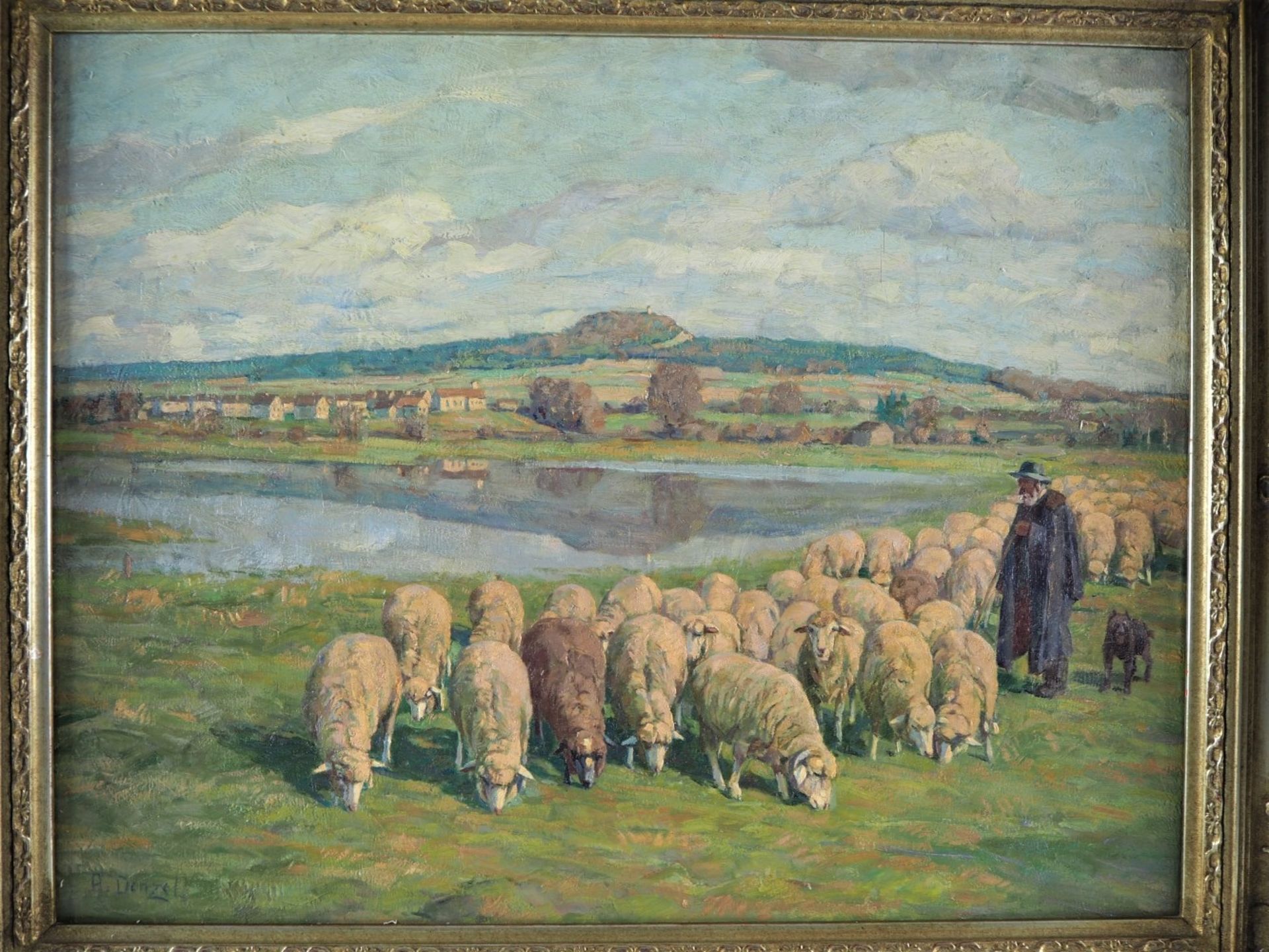 Anton Denzel (1888, Ehingen - 1962, Riedlingen) - Schafherde mit HirteStudium an den Kun - Bild 2 aus 3