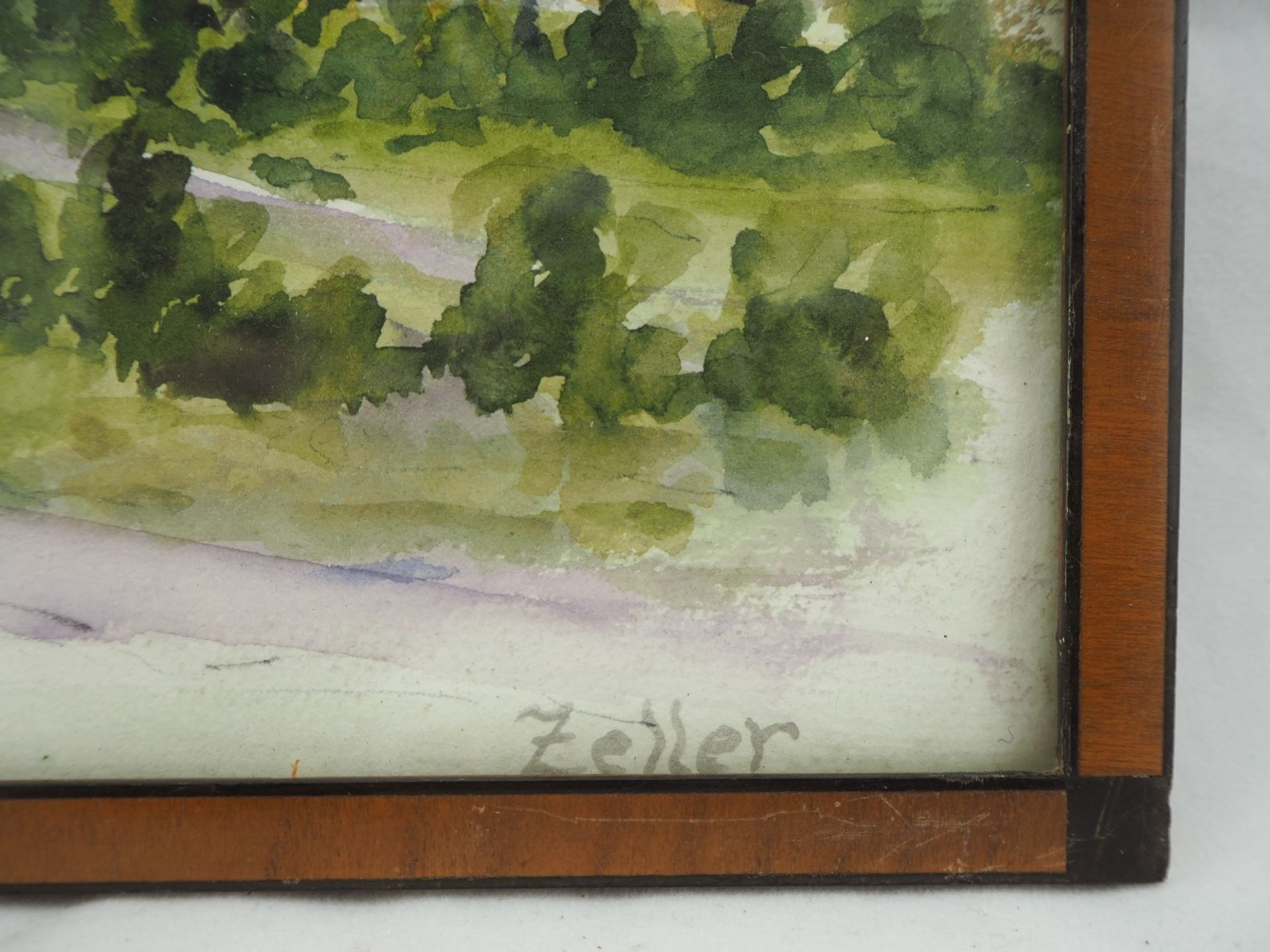 Aquarell Fluss und Stadt, sign. "Zeller"unbekannter Künstler, Aquarell auf Papier, signi - Bild 2 aus 3