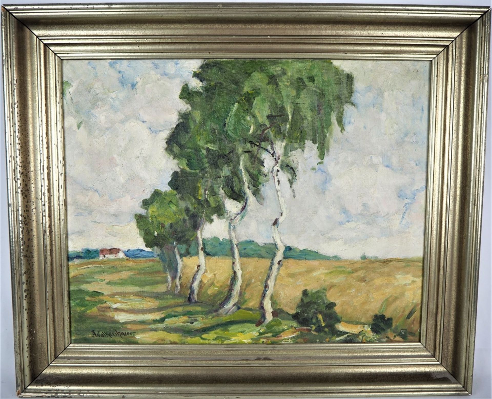 Anna Wolkenhauer (1852-1939) - Landschaft mit BirkenÖl auf Leinwand, signiert unten link