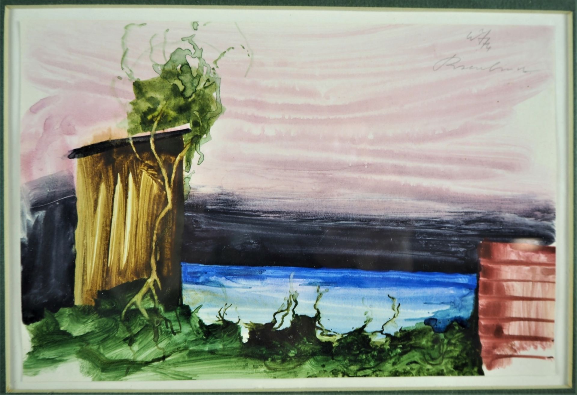 Werner Rosenbusch (1924-2016, Ulm) - Aquarell Fischerhäuschen am Seeauf Papier, Signatur