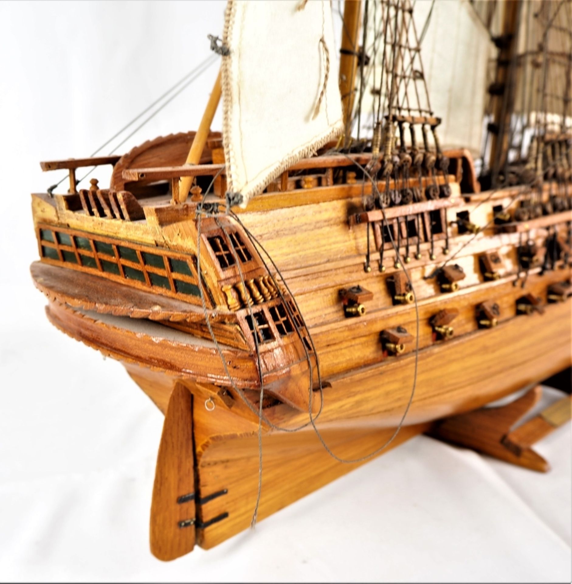 Französisches Schegelschiffmodell, 70er Jahrein feiner Handarbeit hergestelltes, großes - Bild 5 aus 10