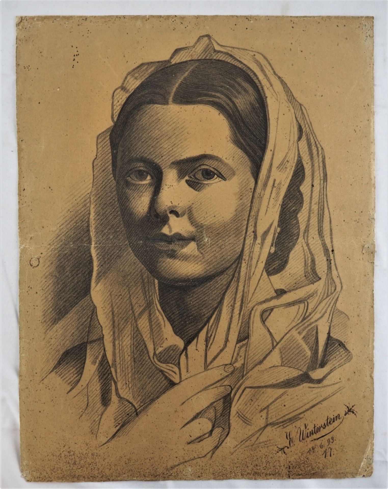Erhard Winterstein (18941-1919) - Damenporträt 1899Buntstift auf Papier mit Leinwand unt