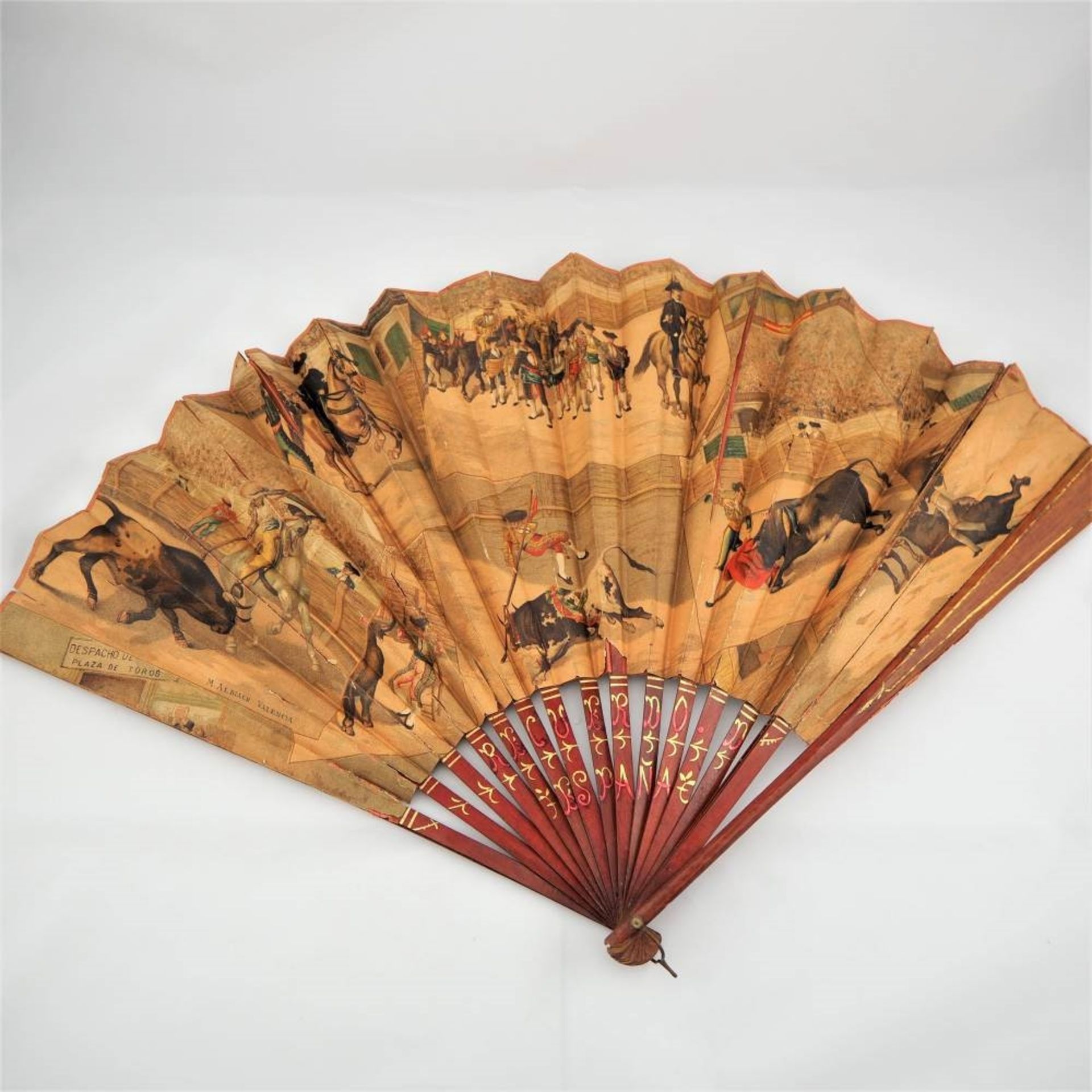 Drei Fächer1. aus Mahagoni Holz mit durchsichtigem Bespannmaterial, bemalt mit Blumen un - Bild 2 aus 4