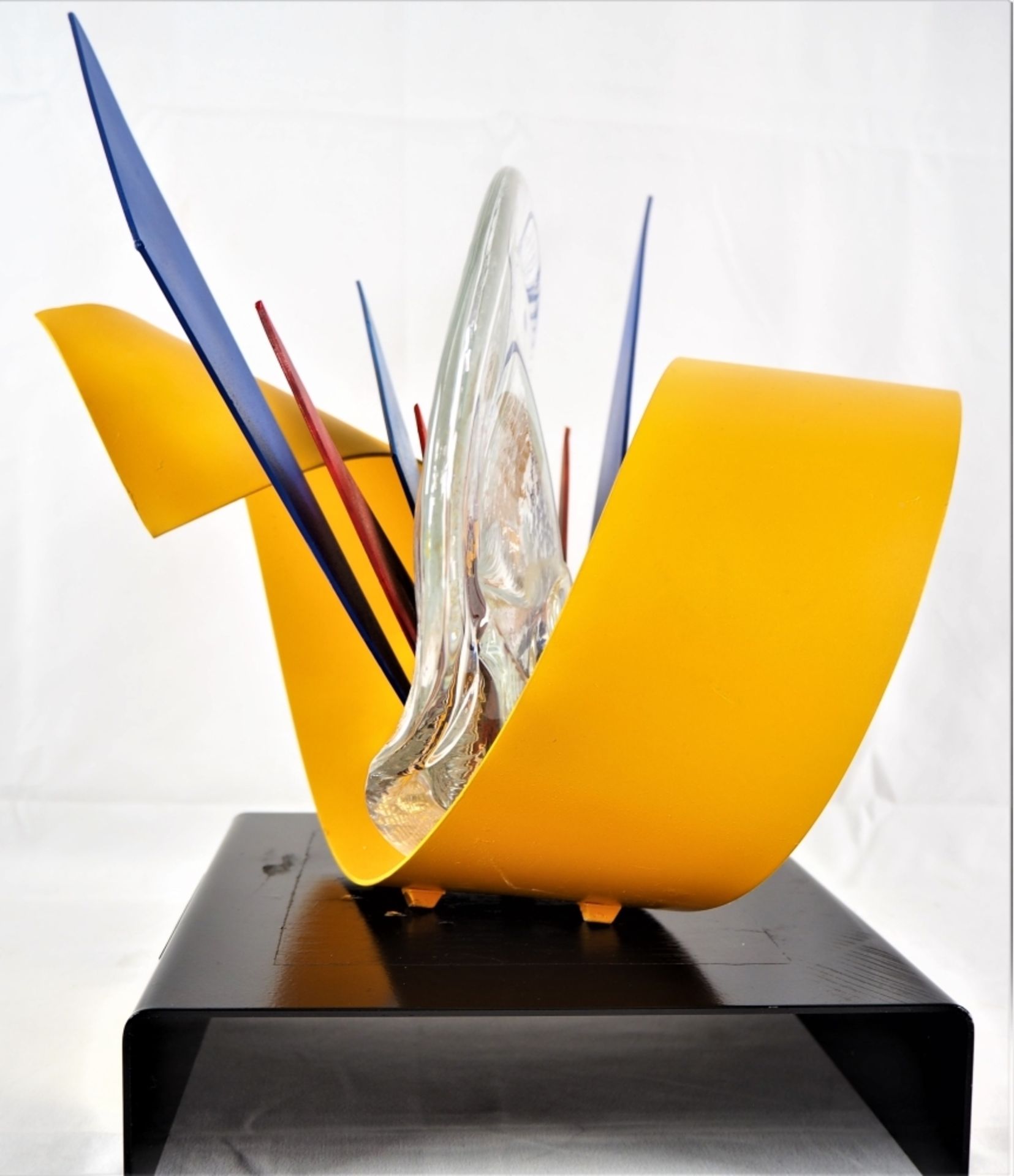 Roberto Lauro (*1932, Schweiz) - abstrakte Glas-Metallskulptur 2003geriffeltes, farblose - Bild 3 aus 6