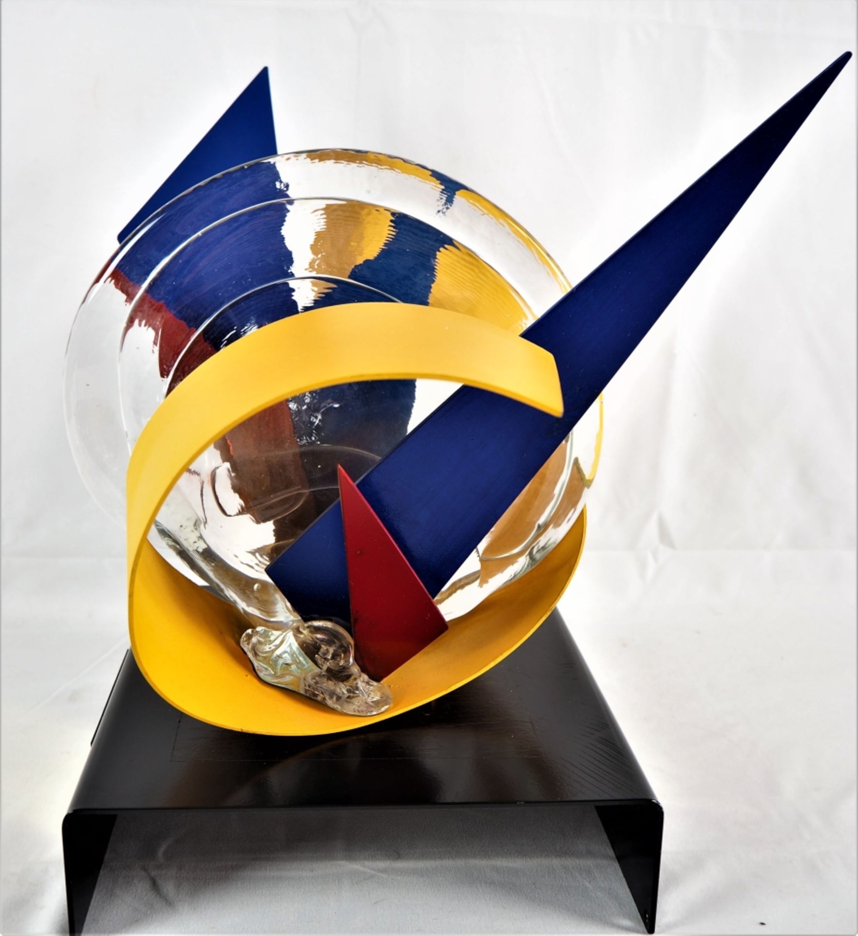 Roberto Lauro (*1932, Schweiz) - abstrakte Glas-Metallskulptur 2003