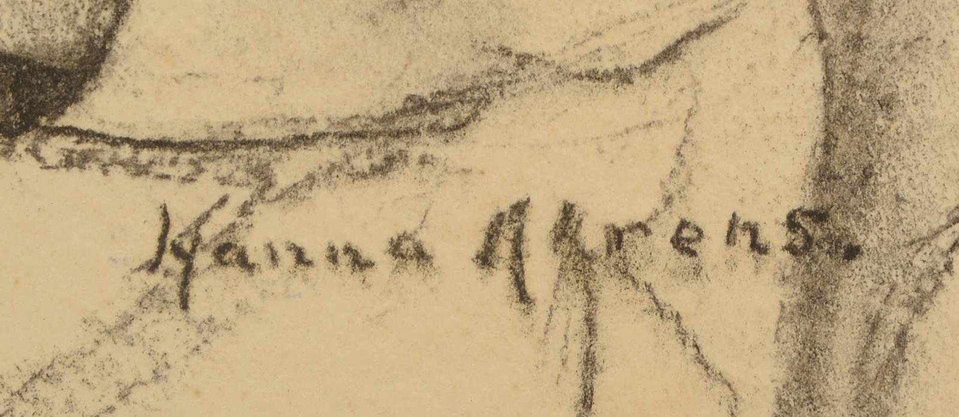 Ahrens, Hanna, 'Frau beim Stricken', Kohlezeichnung, unten rechts signiert, unter Passepartout - Bild 2 aus 2