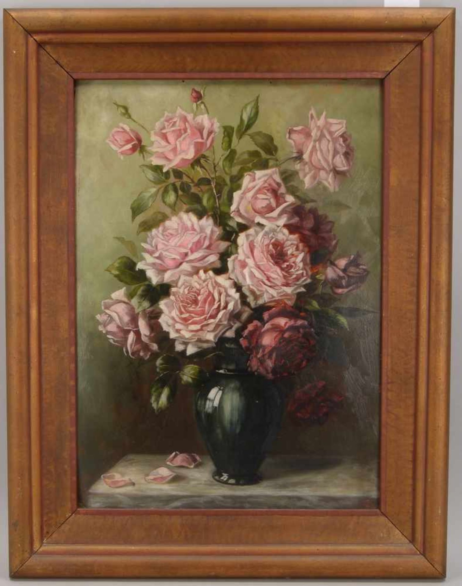 Haltnorth, Nadine, 'Rosen in Vase', Öl auf Malkarton/gerahmt; Bildmaße 69 x 49 cm, Rahmenmaße 89 x