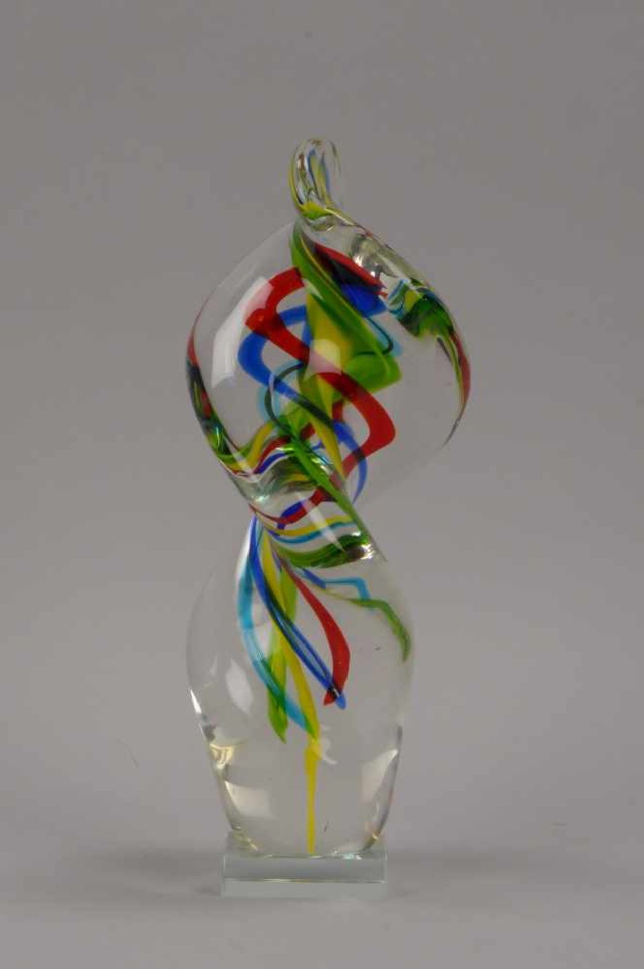 Glasobjekt, Murano, innen mit farbigen Einschmelzungen; Höhe 35 cm