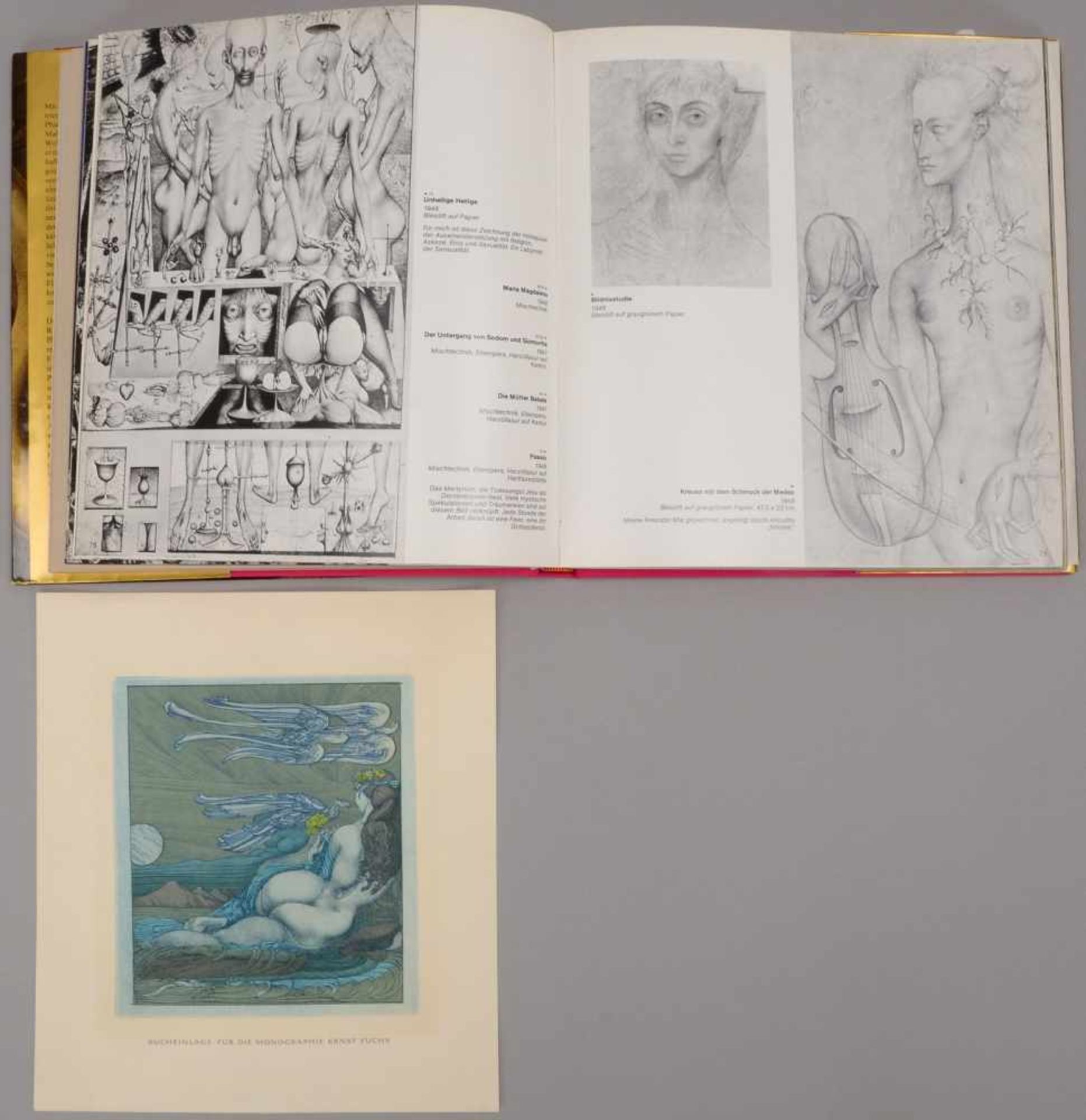 Fuchs, Ernst (1930 - 2015), 'Weiblicher Rückenakt' (Bucheinlage für die Monografie 'Ernst Fuchs'), - Bild 2 aus 2
