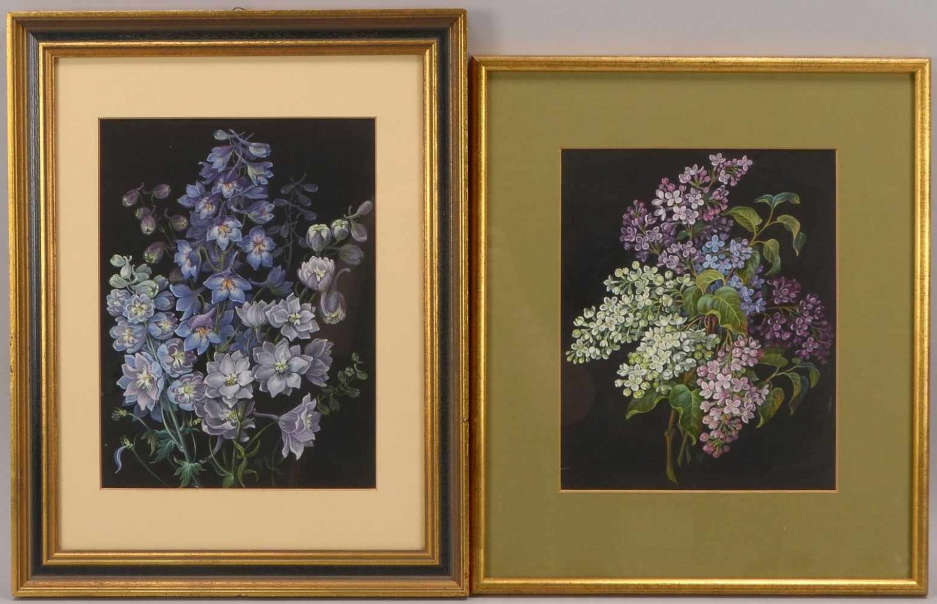 Lübke-Frank, Elisabeth, 2 Zeichnungen, 'Blumenarrangements', jeweils aquarelliert, monogrammiert,