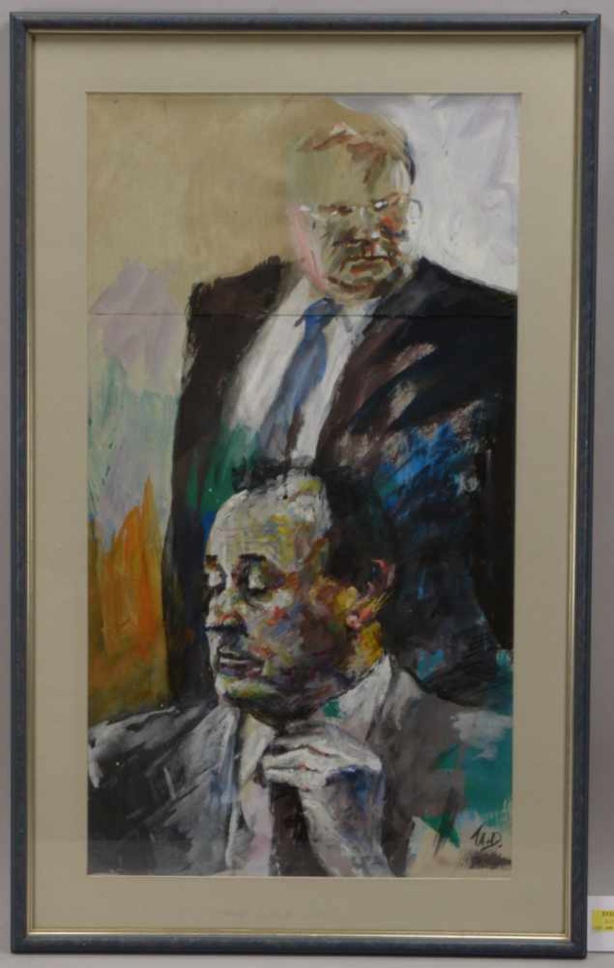 Dettmann, Udo (*1950 Kolberg), 'Portrait H.-D. Genscher und M. Bangemann', Mischtechnik, unten