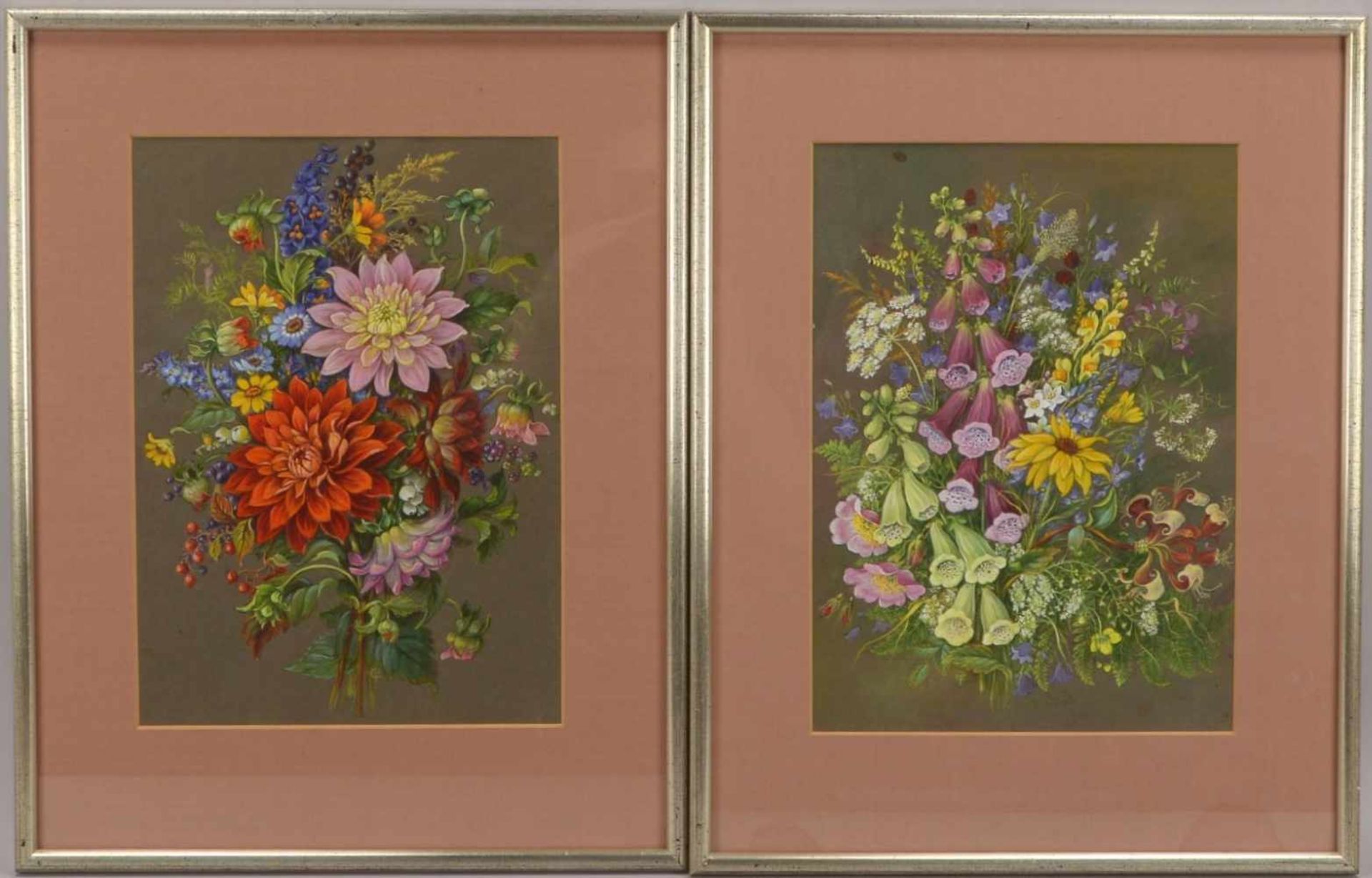 Lübke-Frank, Elisabeth, 2 Zeichnungen, 'Blumenarrangements', jeweils aquarelliert, monogrammiert,