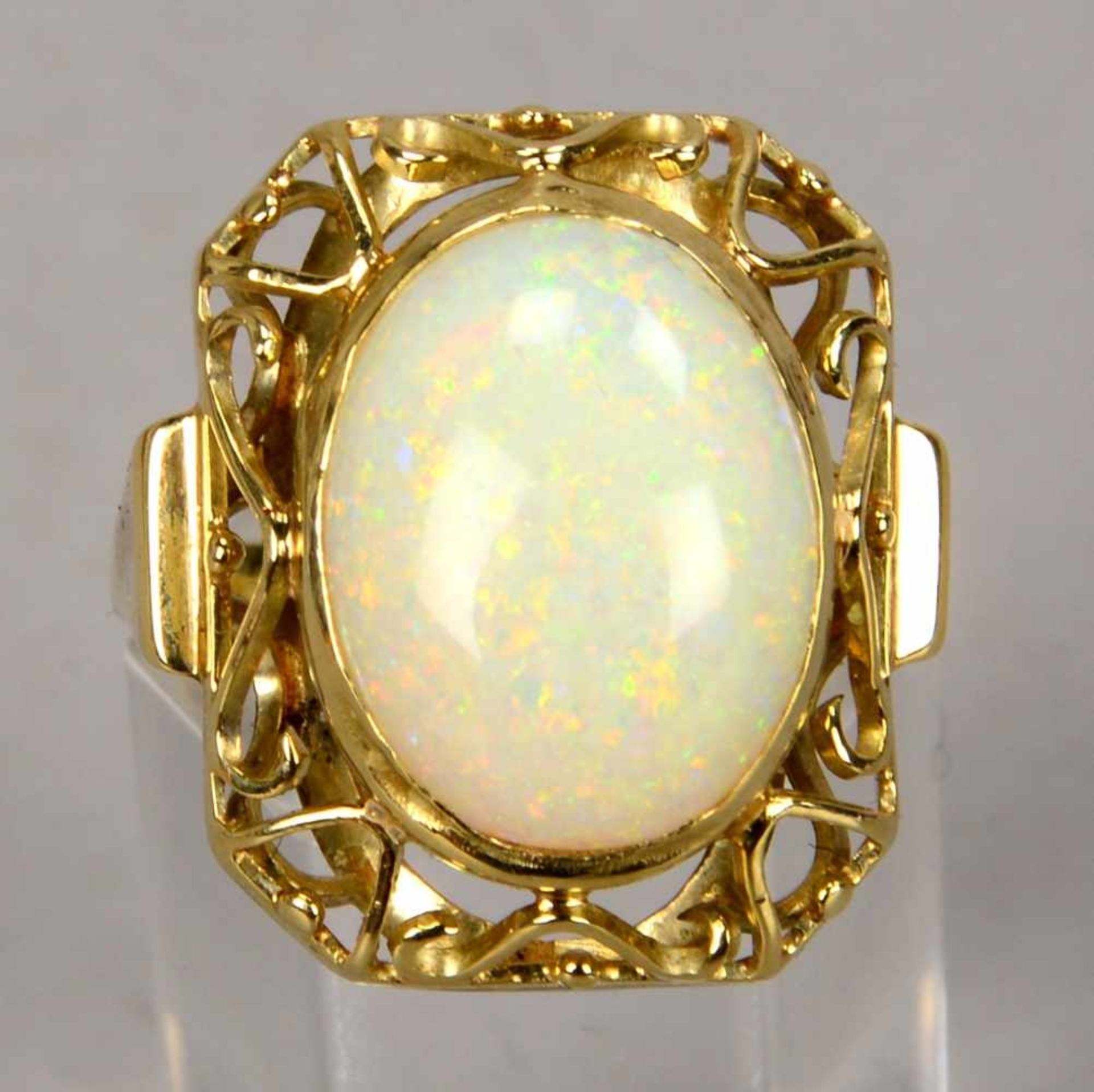 Ring (Goldschmiedearbeit), 585 GG, besetzt mit einzelnem Opal von ca. 4,30 ct, Stein im Cabochon- - Bild 2 aus 3