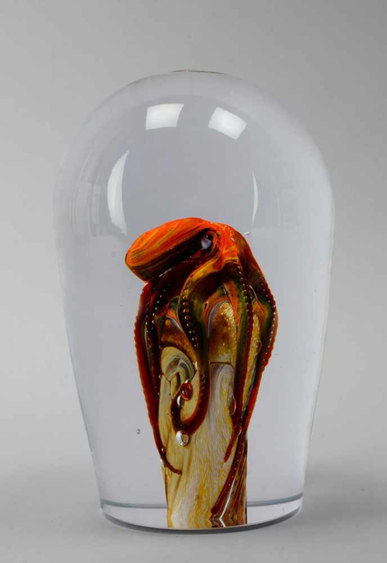 Glasskulptur/Glasobjekt "Tintenfisch/Octopus/Polpo", signiert, Höhe: ca. 21 cm, Ø: ca. 13 cm