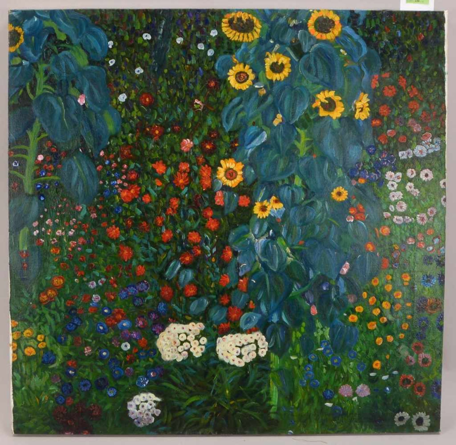 Gemälde (nach Gustav Klimt), 'Garten mit Sonnenblumen', Öl/Lw, unsigniert und ungerahmt; Maße 68,5 x