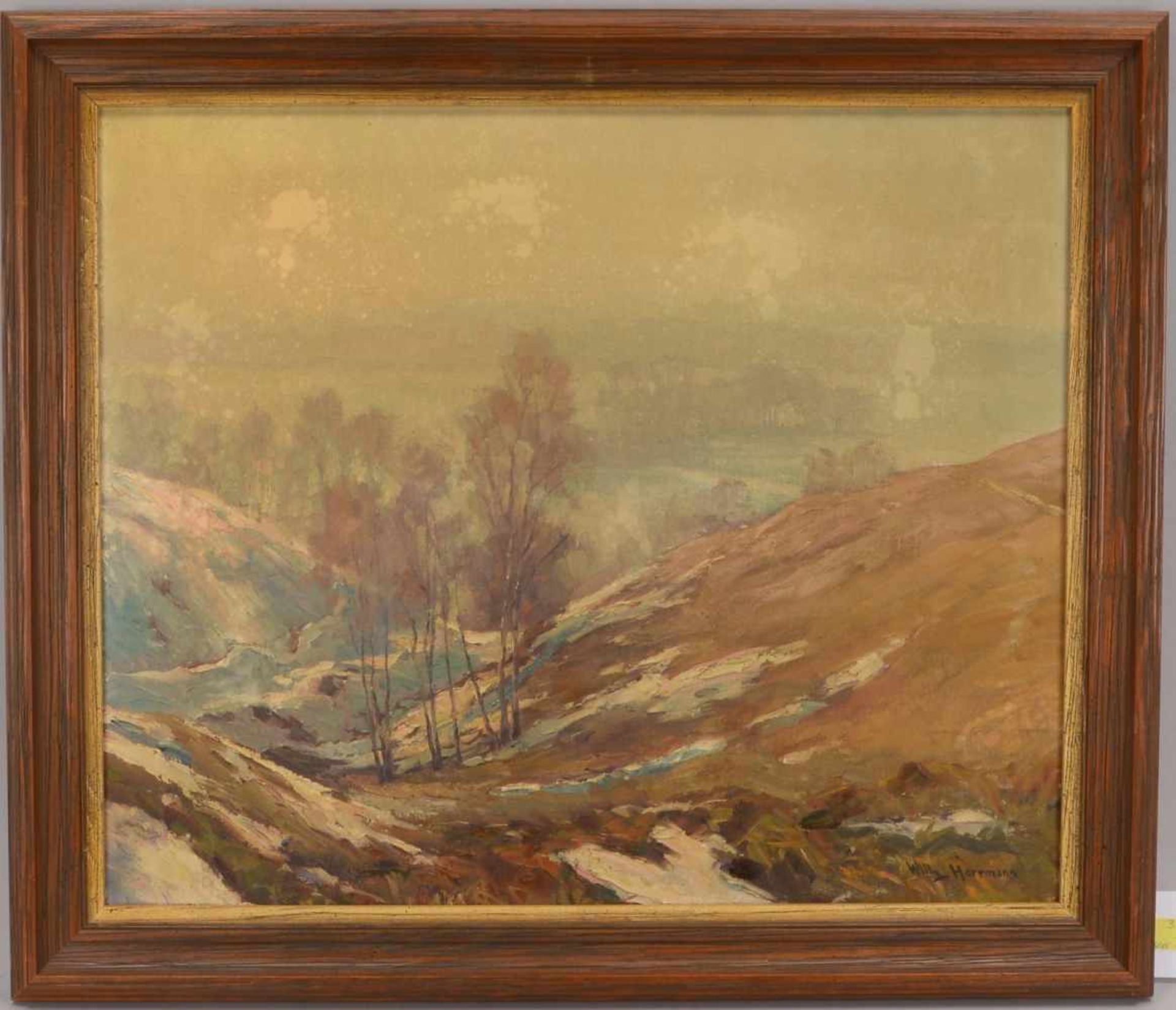 Herrmann, Willy (1895 - 1963, Berlin), 'Hügelige Landschaft mit Bäumen', Öl/Lw, unten rechts