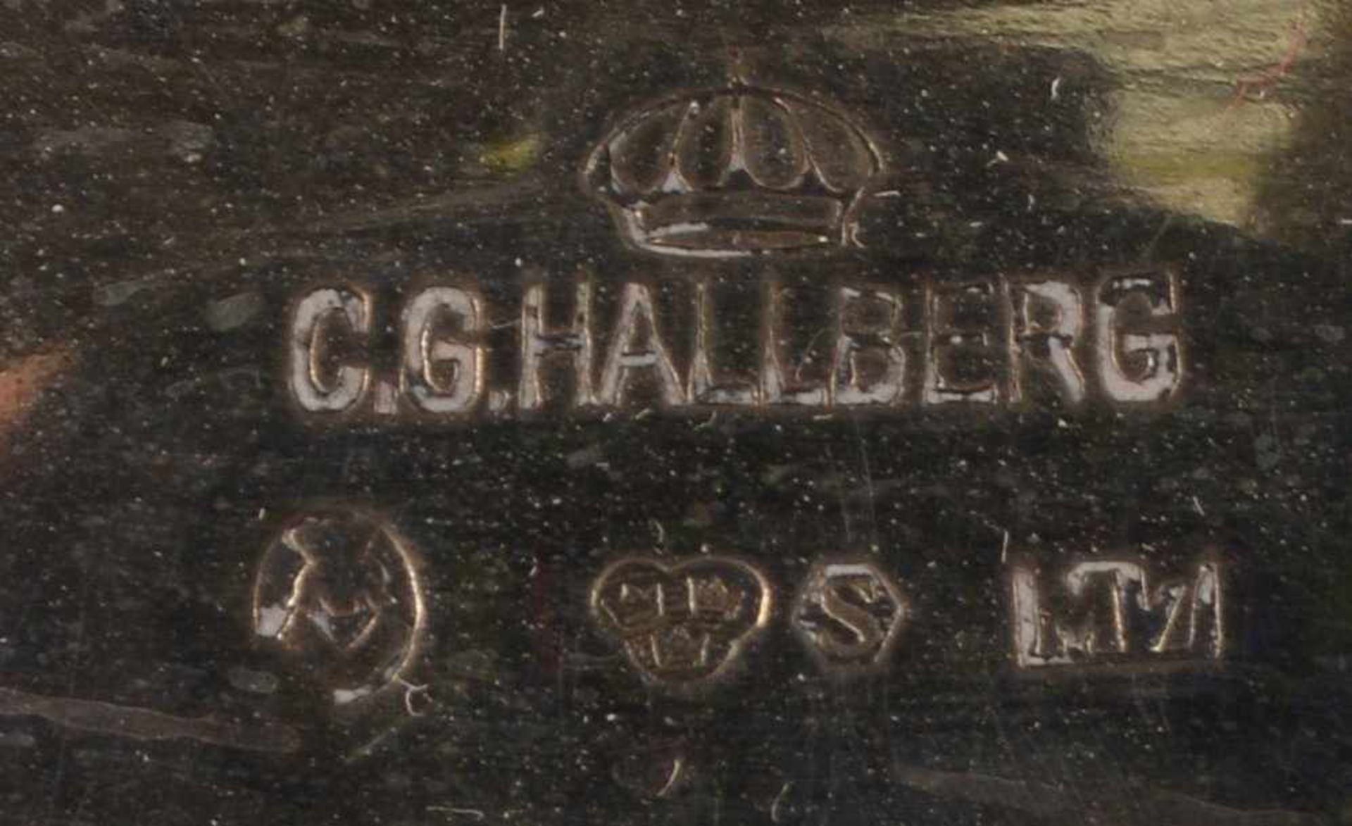Goldschmiede C.G. Hallberg/Schweden, großer Übertopf, 830 Silber (punziert Jahresbuchstabe 'M7'), - Bild 3 aus 3