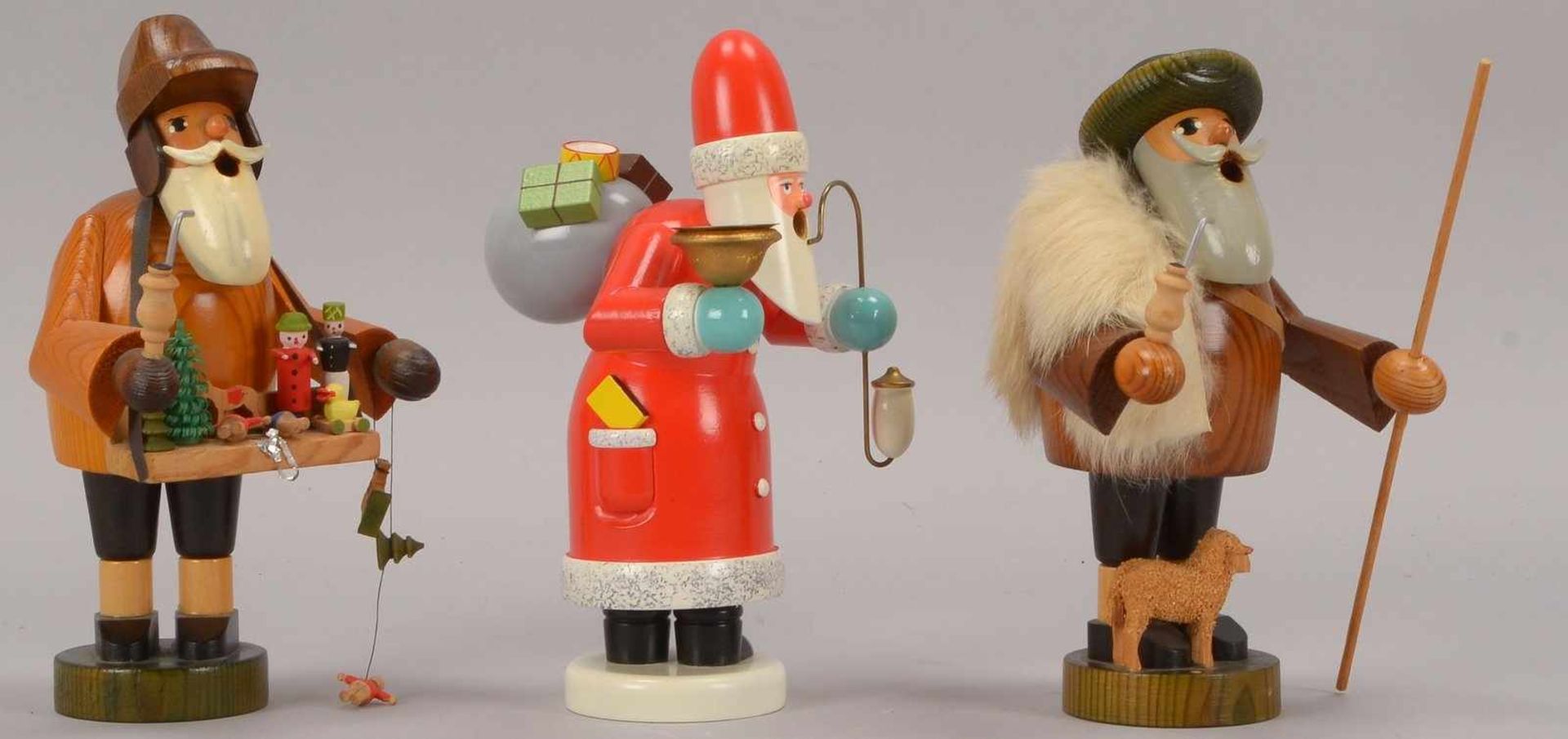 Erzgebirge, 3 Räucherfiguren, Holz, unterschiedliche Ausführungen: 1x 'Weihnachtsmann', 1x ' - Bild 2 aus 2