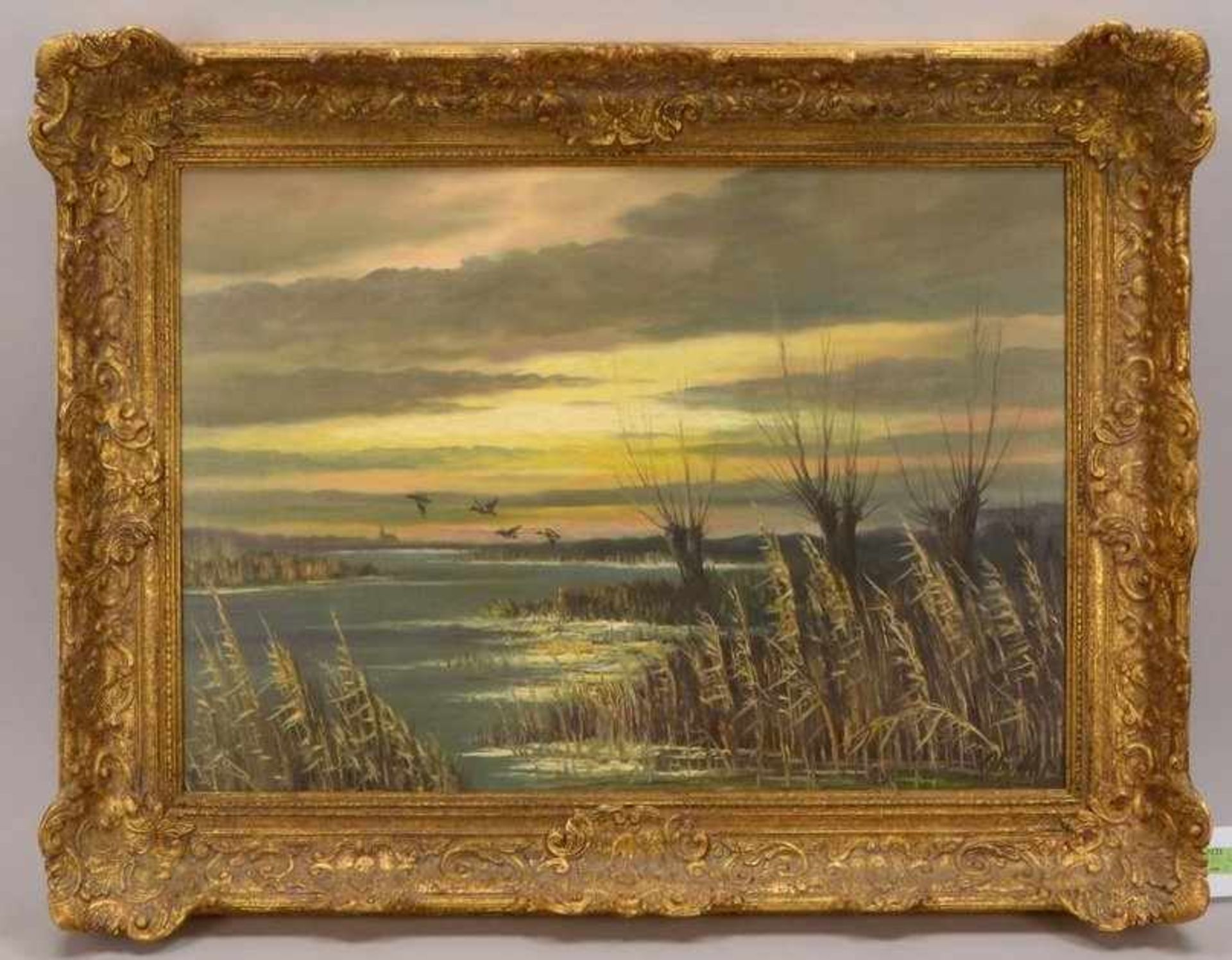 Gemälde, 'Seenlandschaft', Öl/Lw, unten rechts (nicht eindeutig leserlich) signiert; Bildmaße 50 x