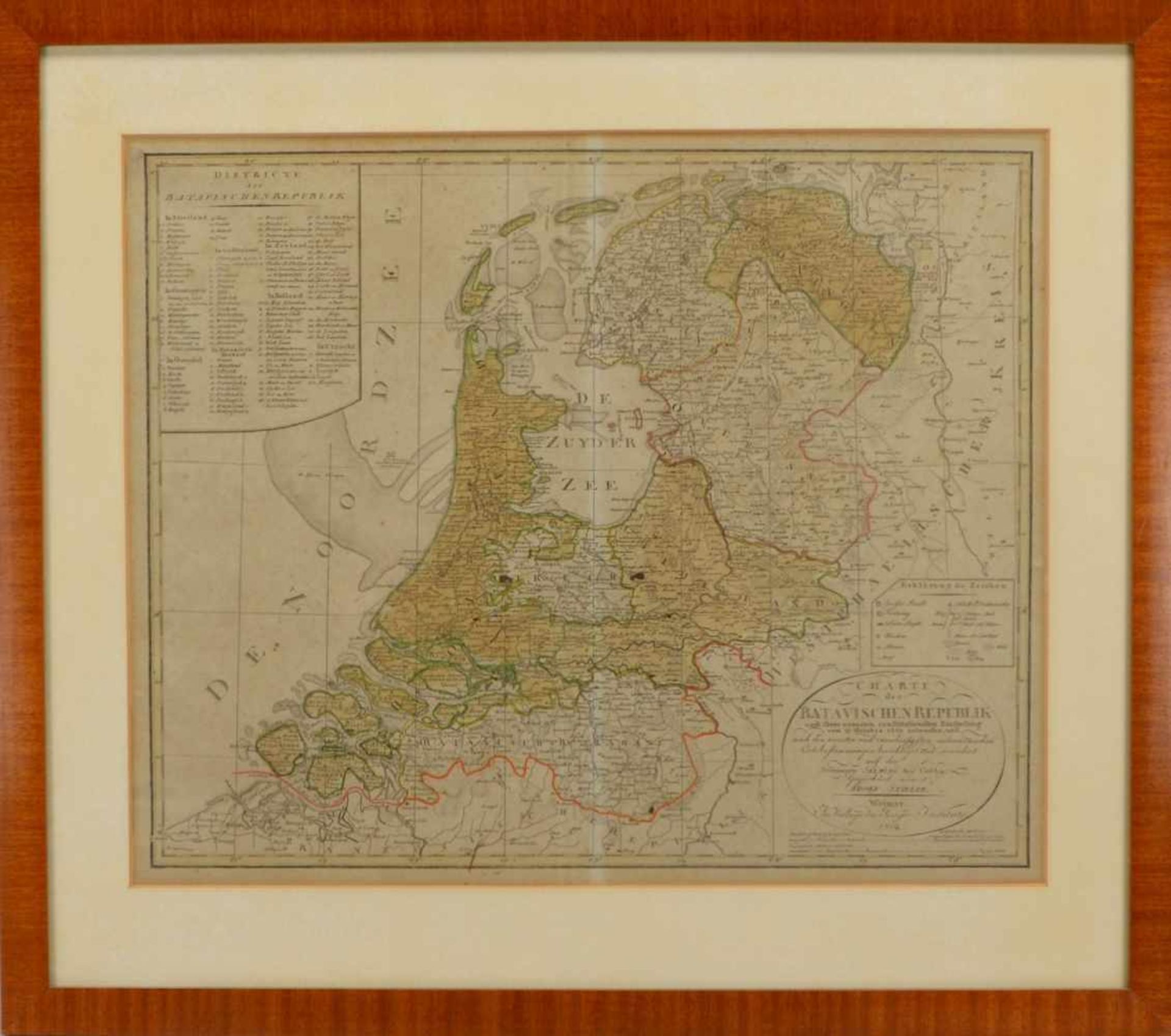 Alte Landkarte, 'Batavische Republik', Kupferstich/grenzkoloriert (gezeichnet von Adolf Stieler,