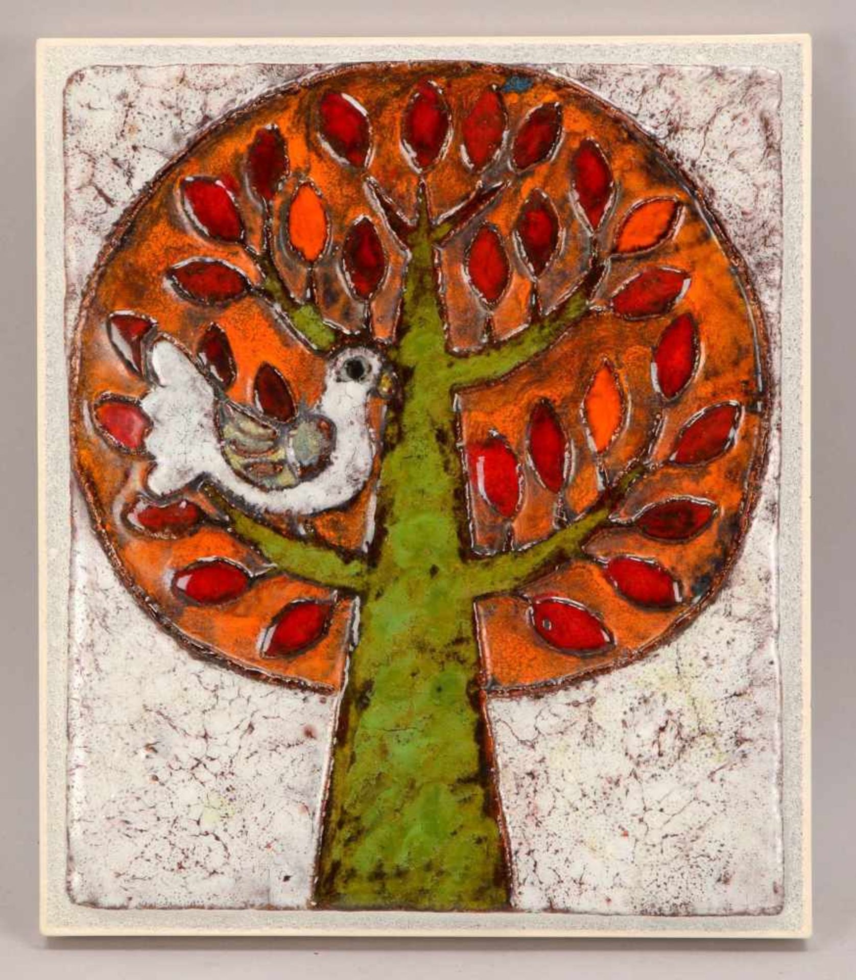 Weichberger, Heide (1922 - 1980, Worpsweder Keramikkünstlerin), Wandbild, 'Taube im Baum', Keramik