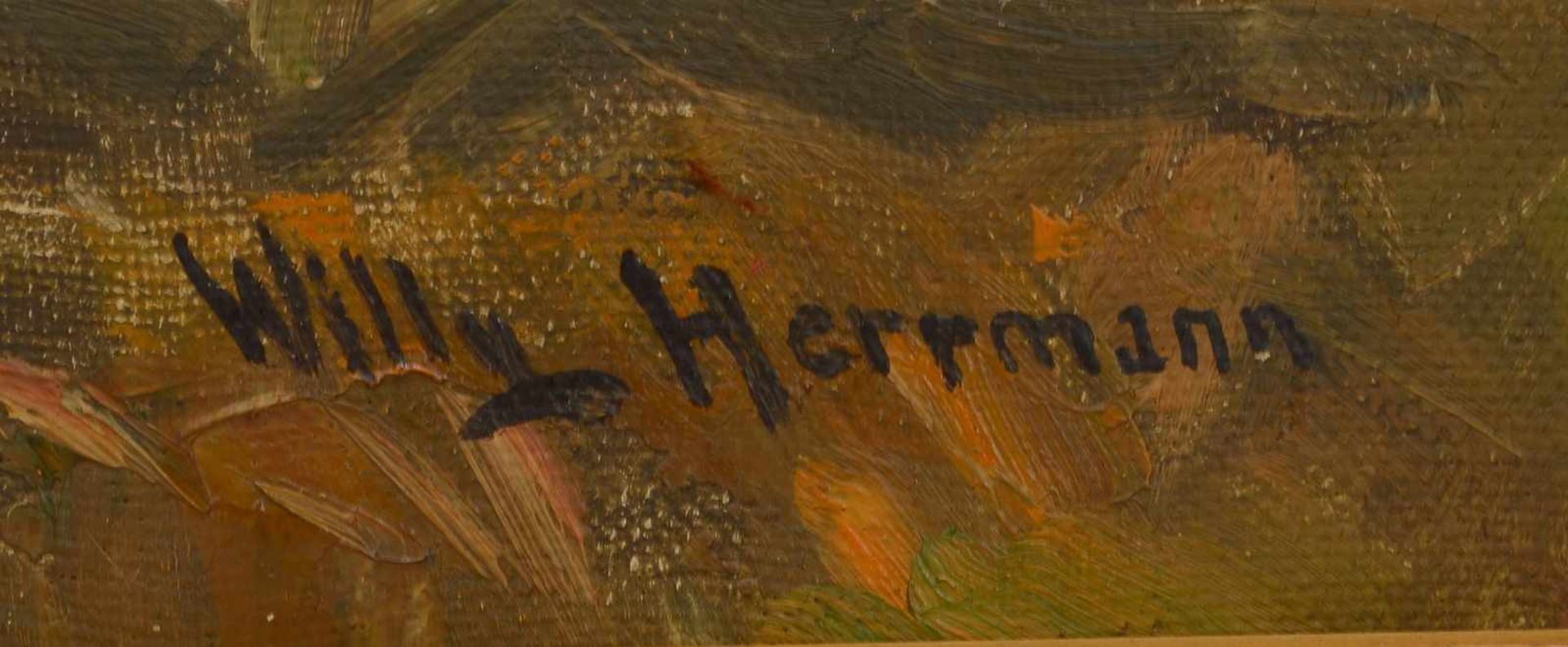 Herrmann, Willy (1895 - 1963, Berlin), 'Hügelige Landschaft mit Bäumen', Öl/Lw, unten rechts - Bild 2 aus 3