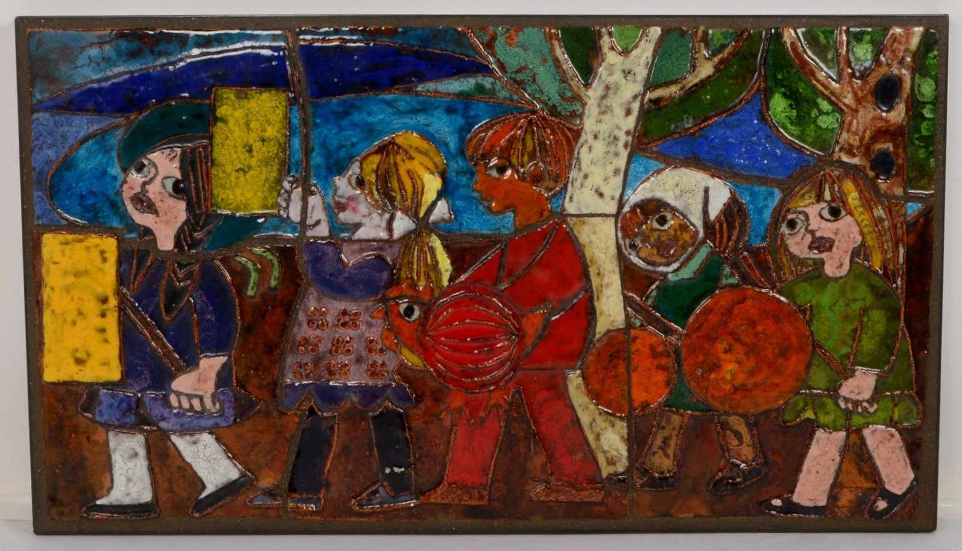 Weichberger, Heide (1922 - 1980, Worpsweder Keramikkünstlerin), großes Wandbild, 'Laternenkinder',
