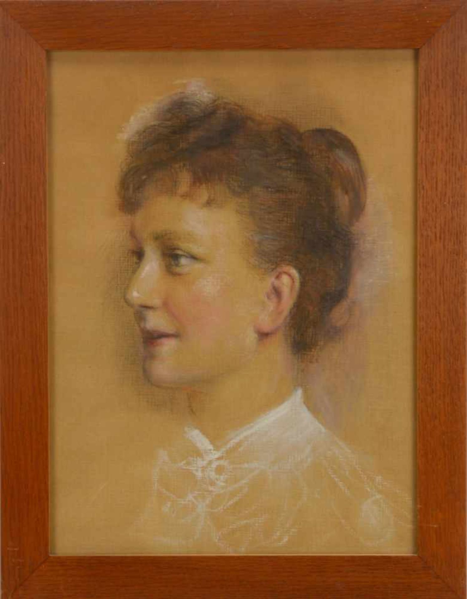 Pastell, 'Frauenportrait, unsigniert, hinter Glas gerahmt/im Eichenrahmen; Blattmaße 42 x 31 cm,