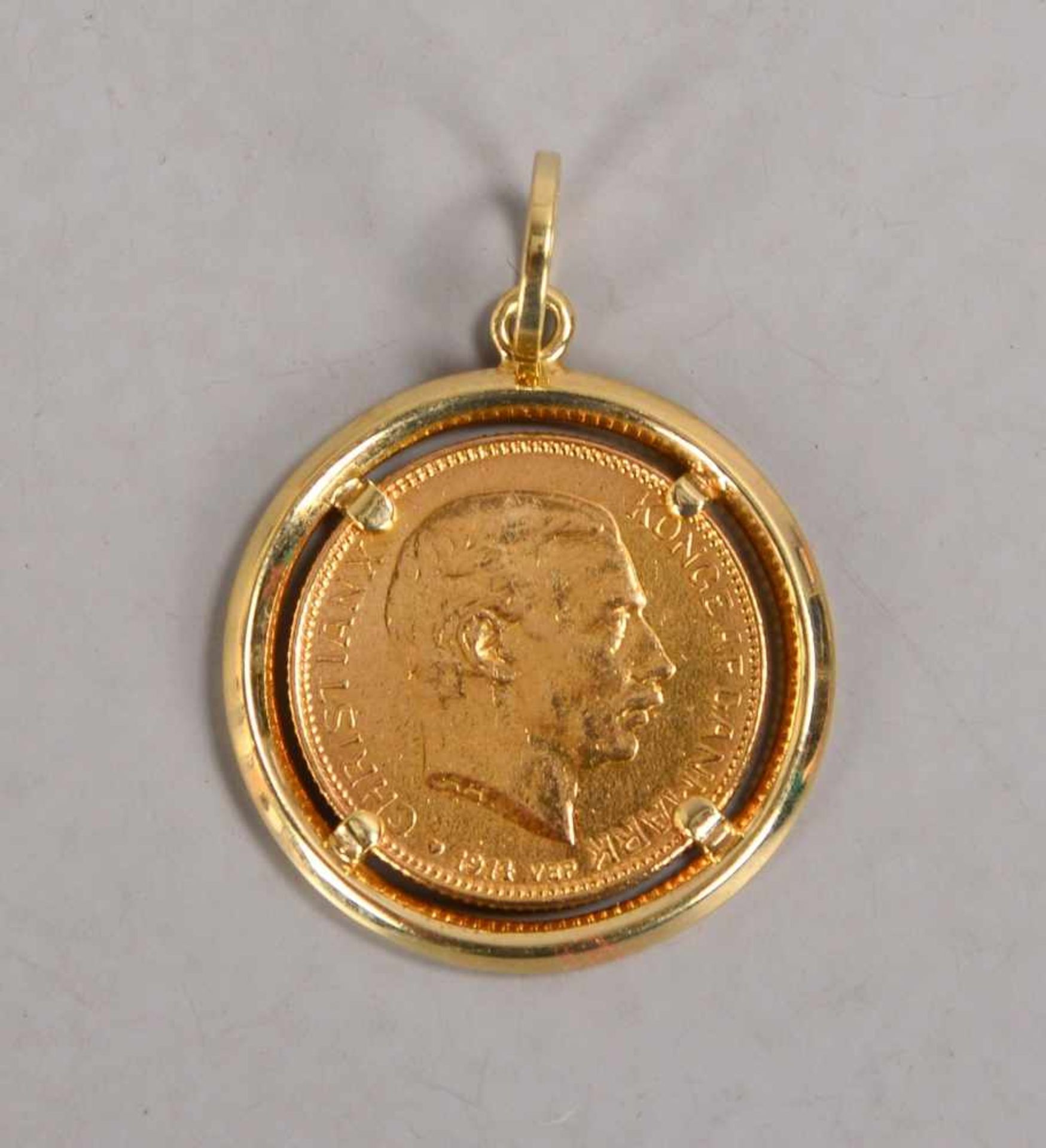 Goldmünze (Dänemark), 900/1.000 Gold, '20 Kronen - 1914 VBP' mit Portrait 'Christian X', Münze mit