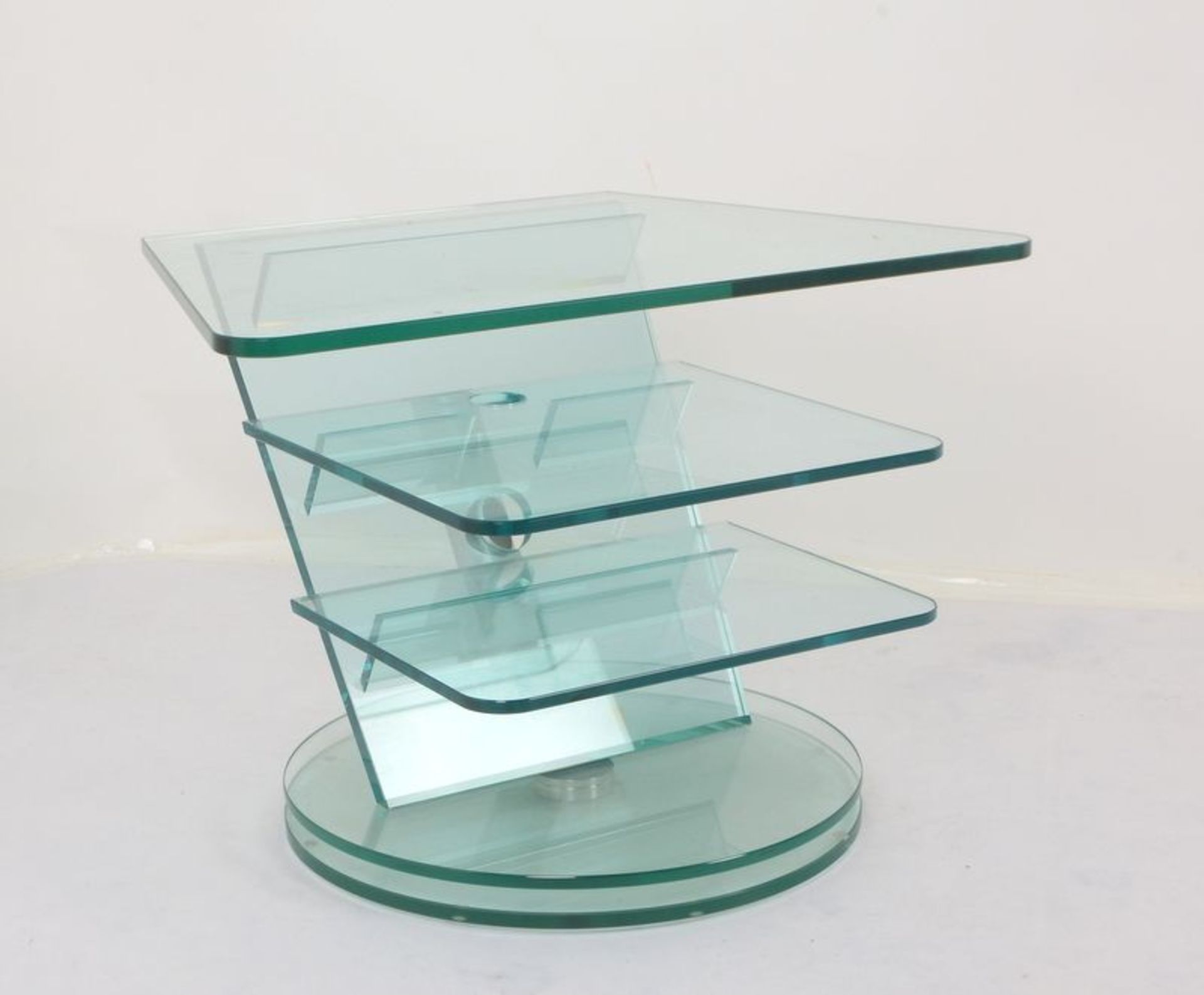 Hifi-/TV-Rack, Glas und Chrom, mit 3x Ebenen, drehbar; Breite 77 cm, Tiefe 57 cm, Höhe Ebenen: 1x - Bild 3 aus 3