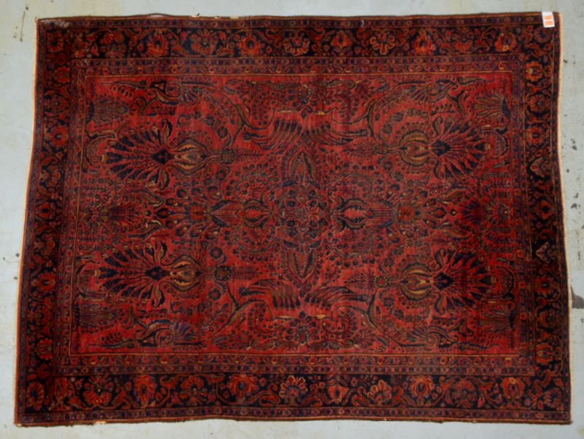 Antiker Sarough-Lilian (um 1900/1920), feste Knüpfung; Maße 250 x 193 cm (Flor mit altersbedingten